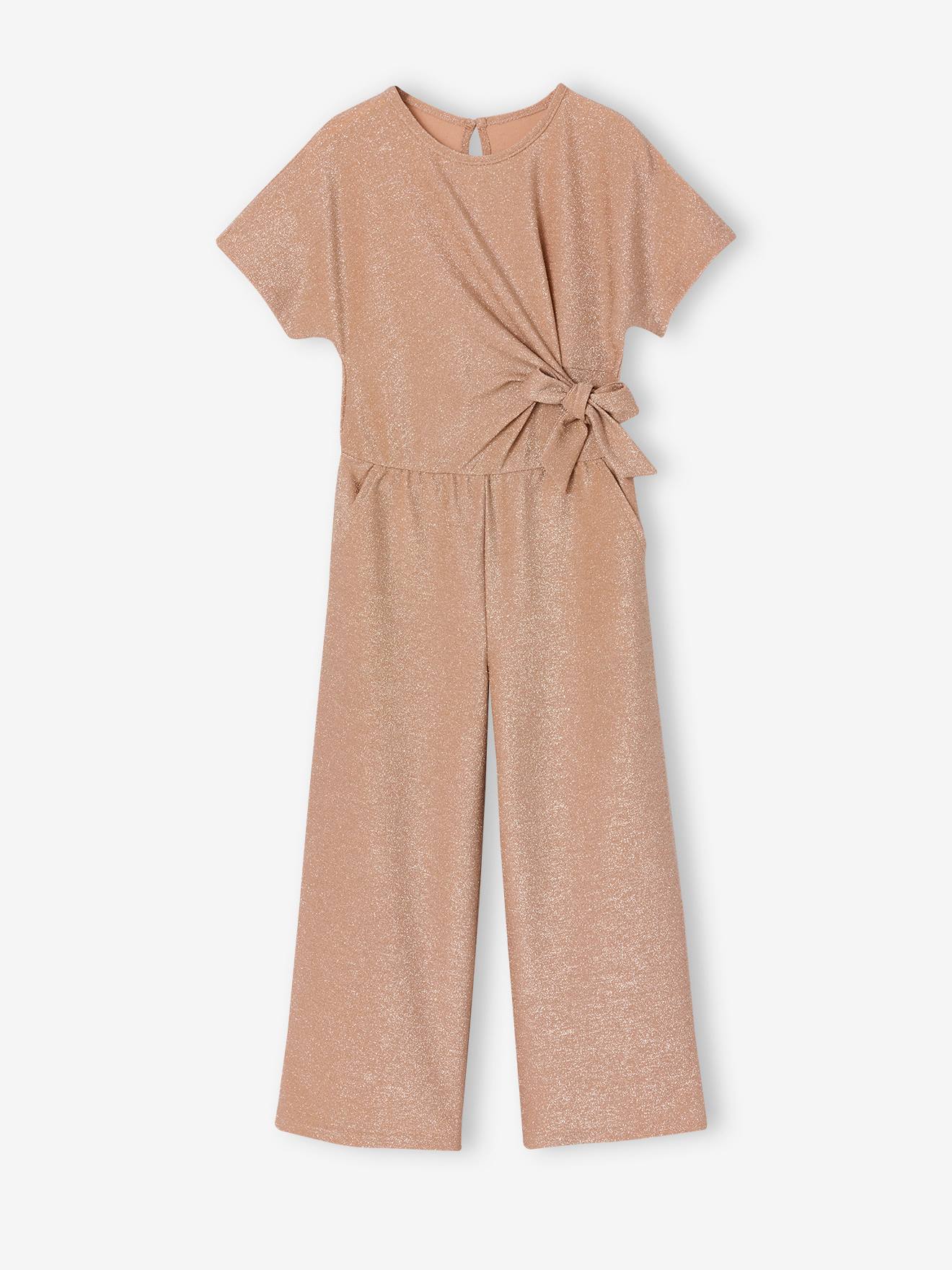 Kerst jumpsuit voor meisjes met strik roze (poederkleur) afbeelding