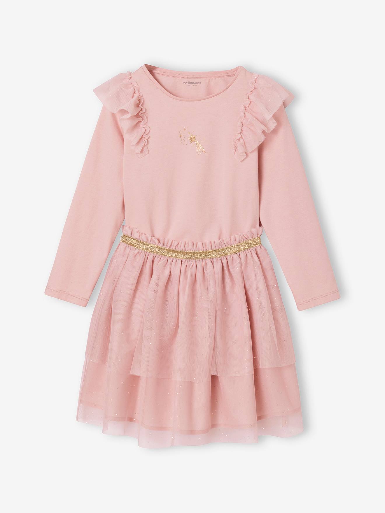 Kerst set voor meisjes, rok met tule en t-shirt met ruches roze (poederkleur) afbeelding