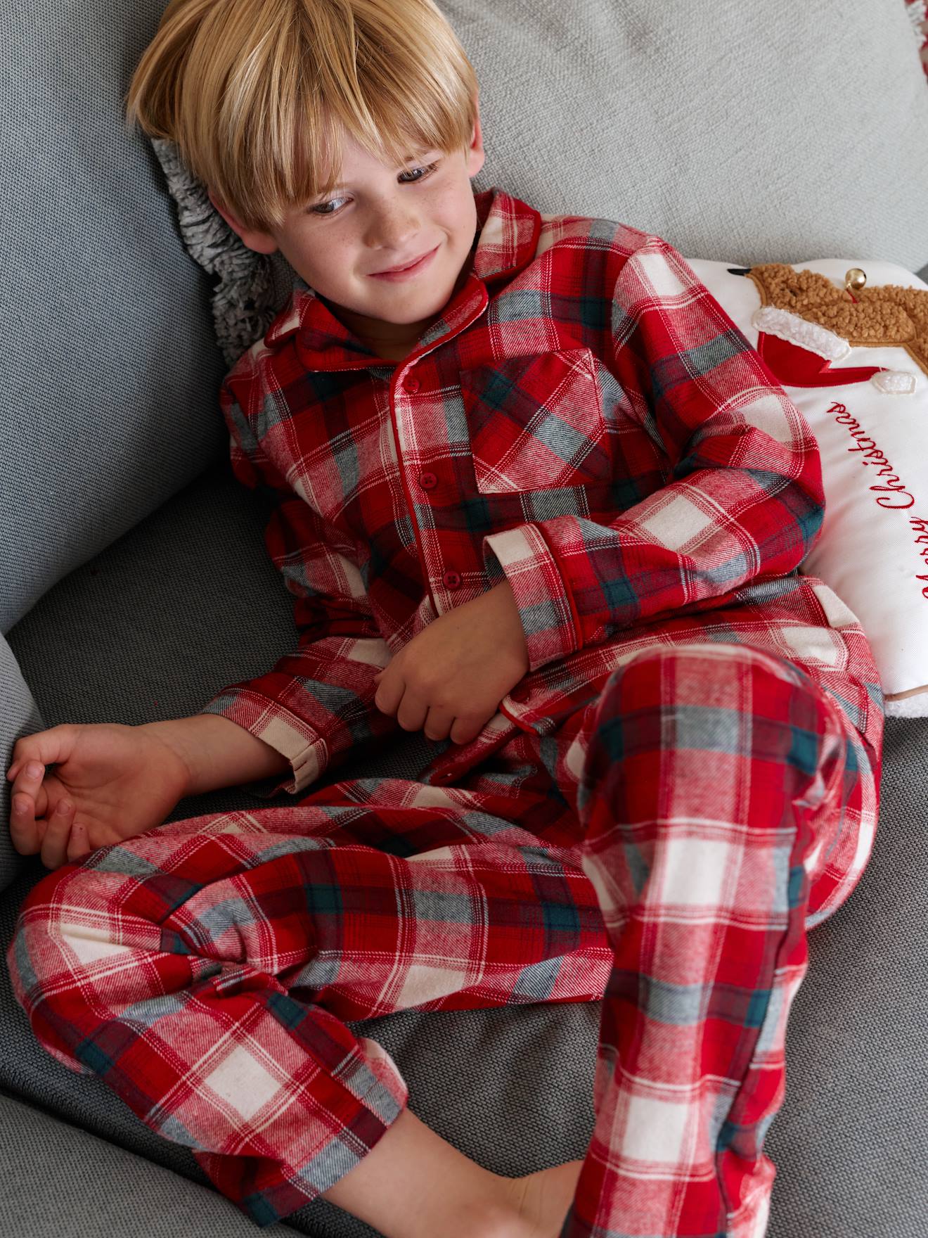Flanellen pyjama voor jongens rood afbeelding