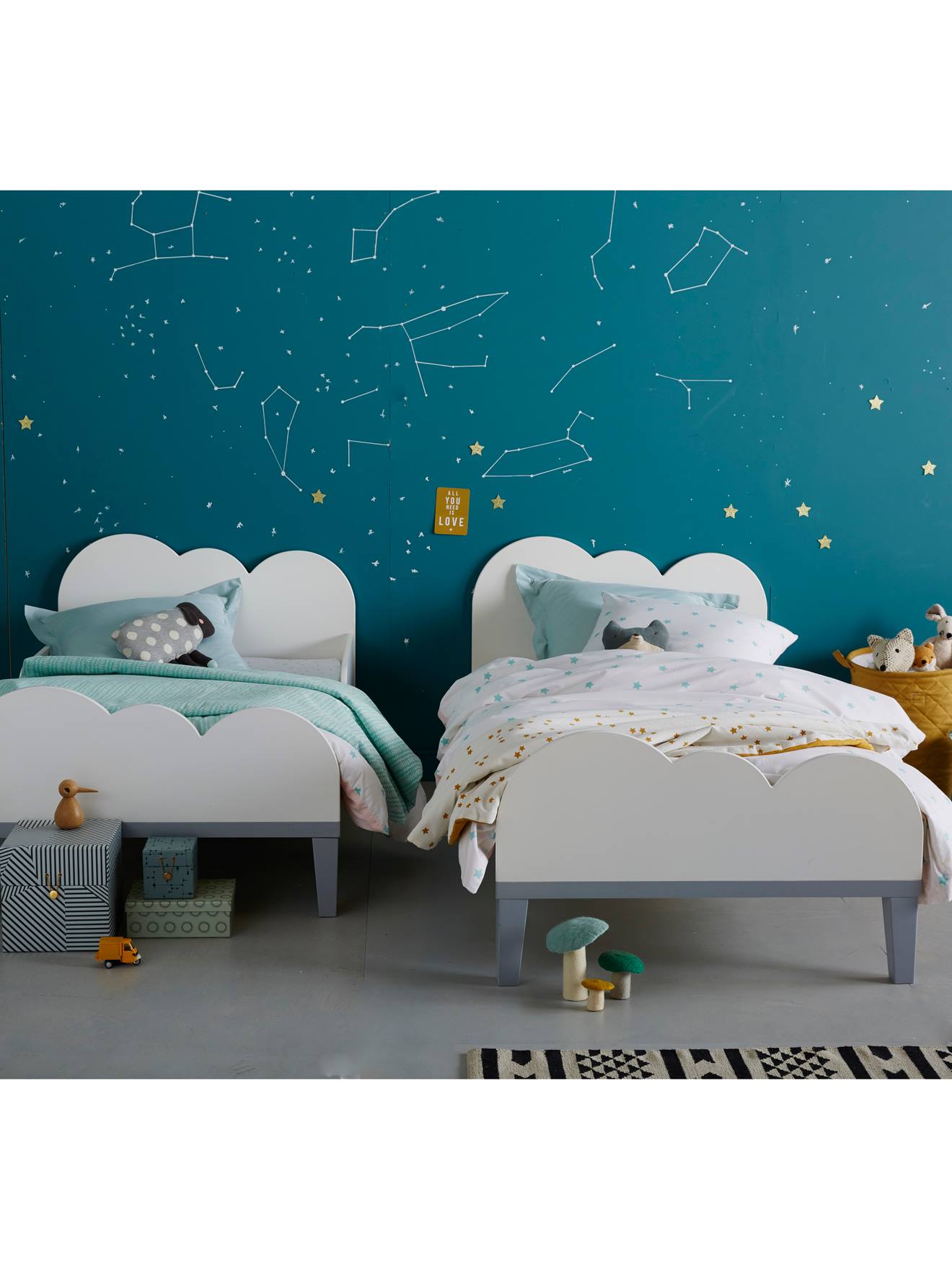 Evolutief bed kinderen WOLKENLIJN wit / grijs