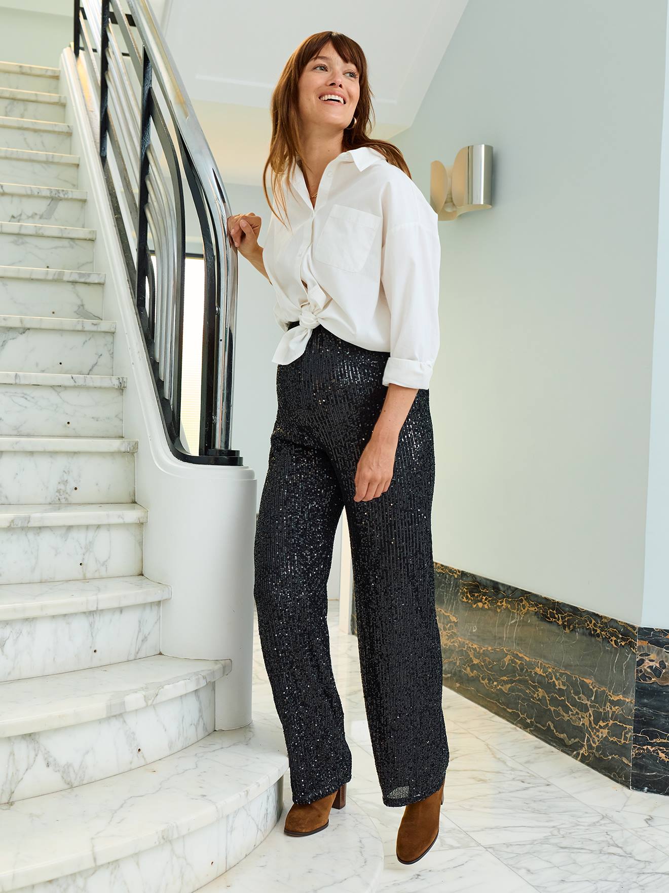 Zwangerschapsbroek met pailletten zwart