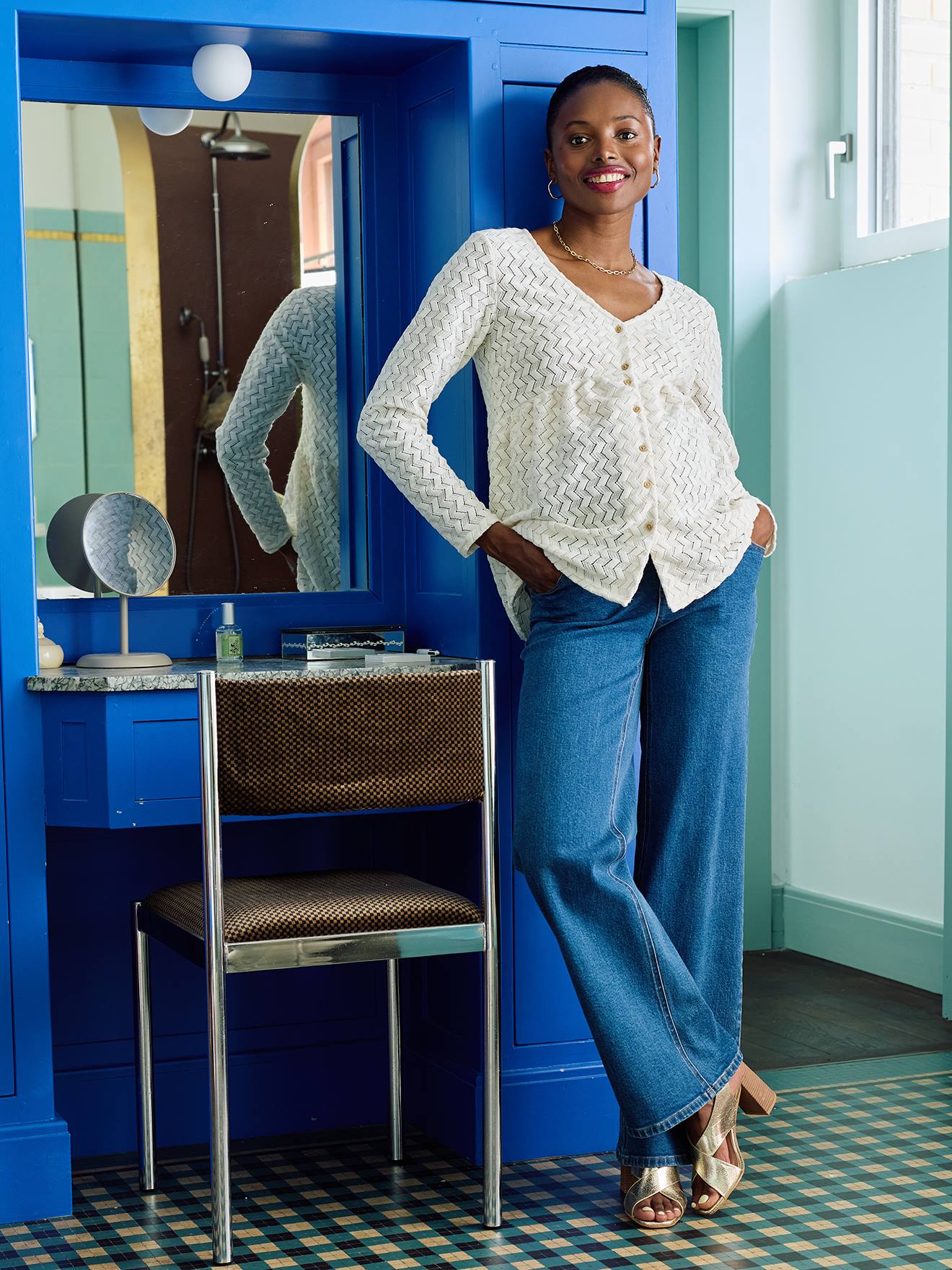 T-shirt blouse jacquard breisel zwangerschap en borstvoeding ecru afbeelding