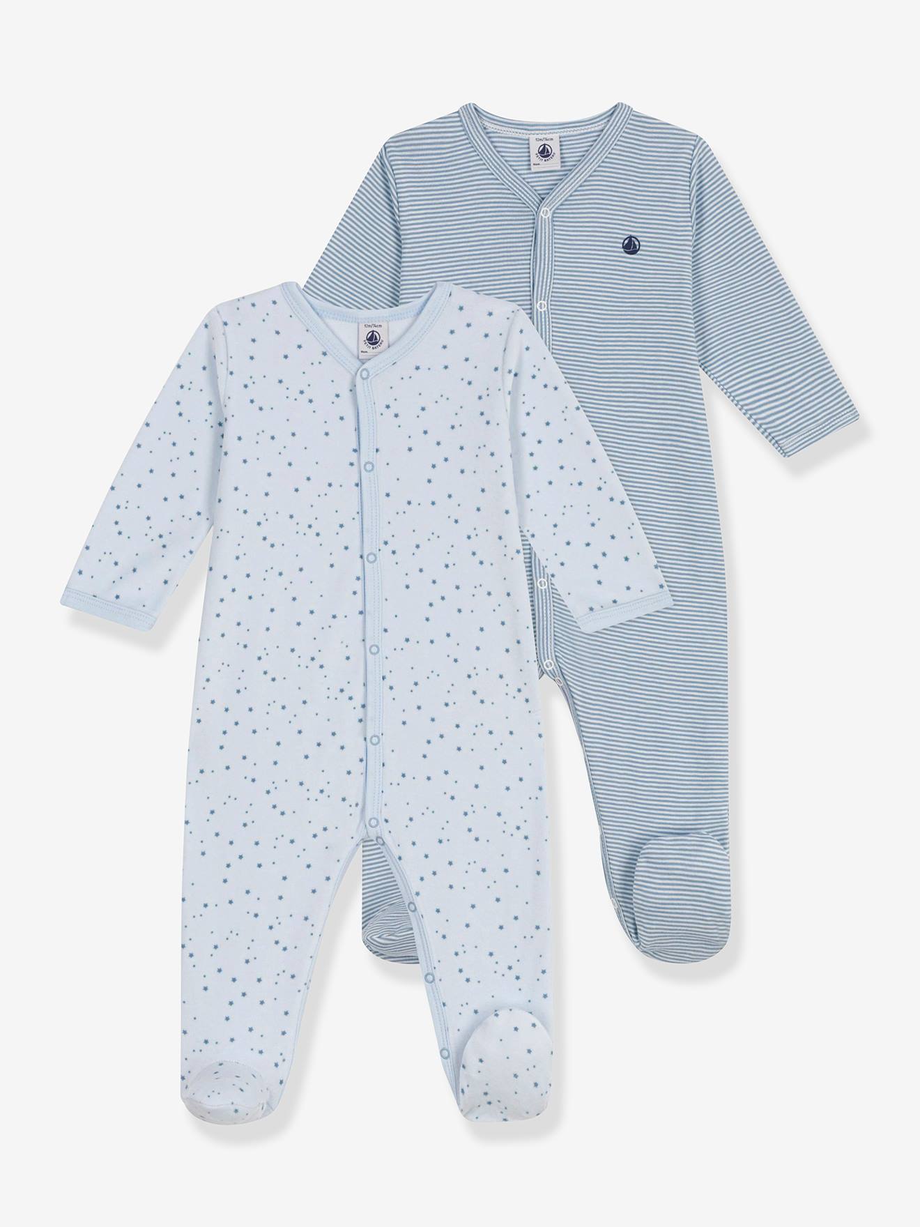 Set van 2 pyjama's voor baby in bedrukt katoen PETIT BATEAU lichtblauw afbeelding