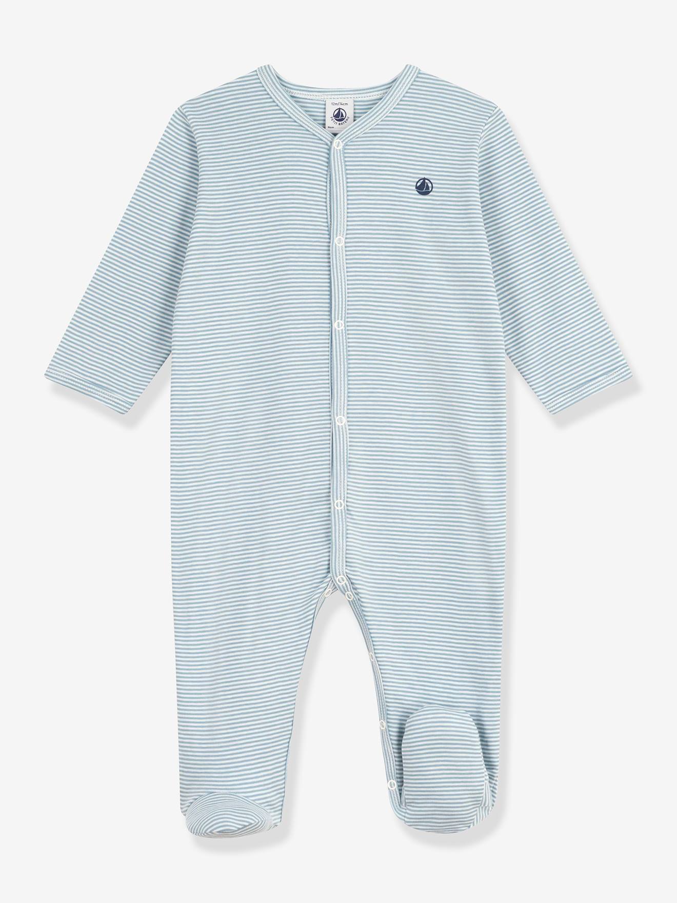 Pyjama voor baby's van katoen met ribfluwelen strepen PETIT BATEAU grijs afbeelding
