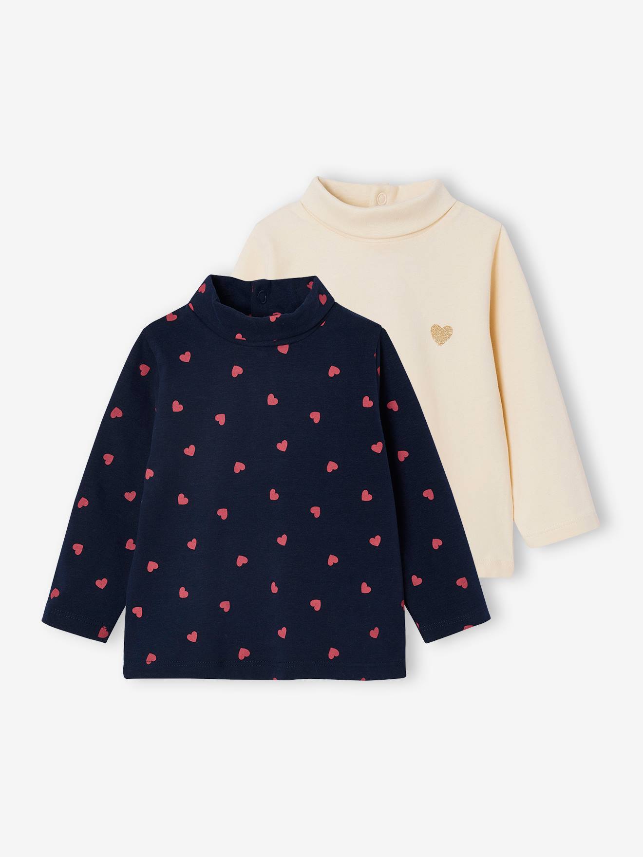 Set van 2 babyshirts met rolkraag marineblauw afbeelding