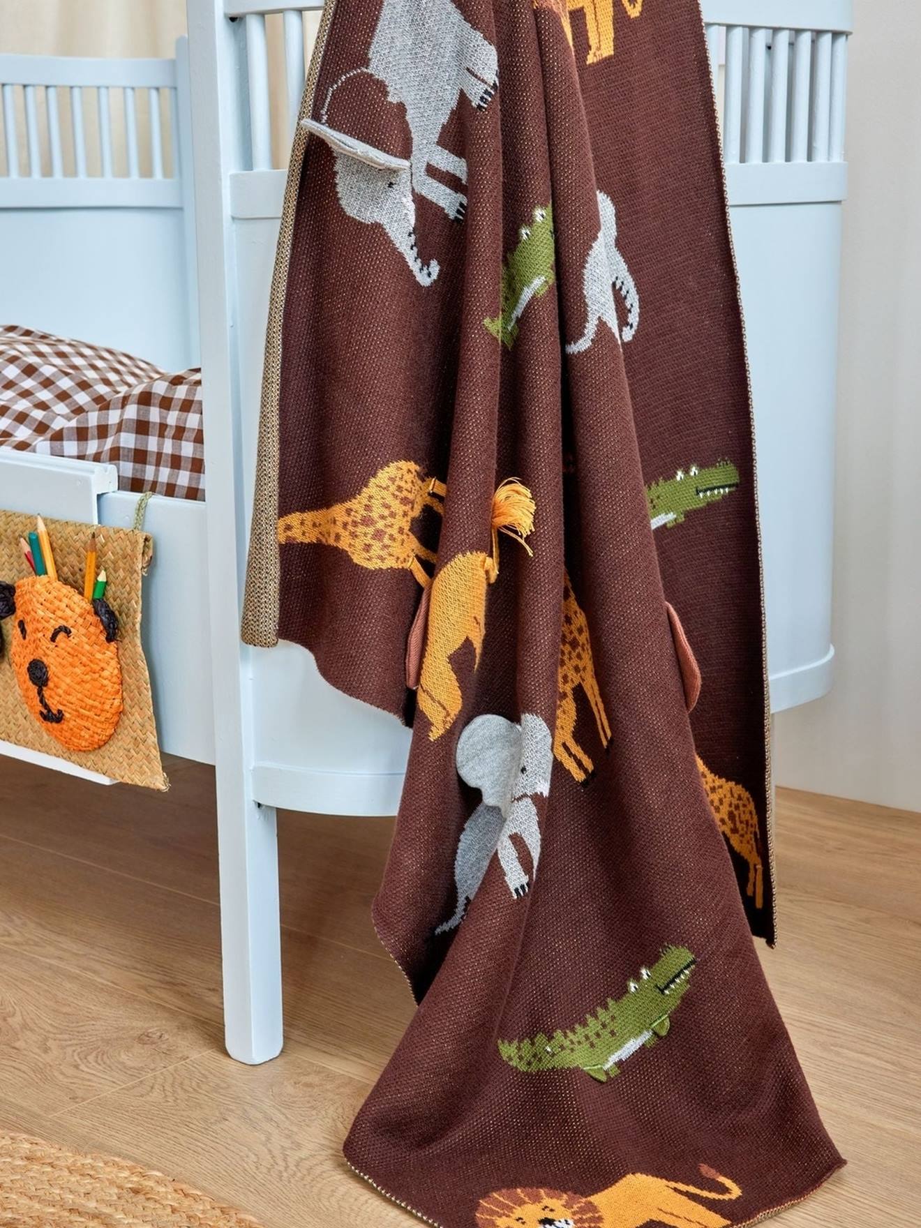 ANIMALS gebreide deken voor baby's met 3D-details RICE, Bruin bruin