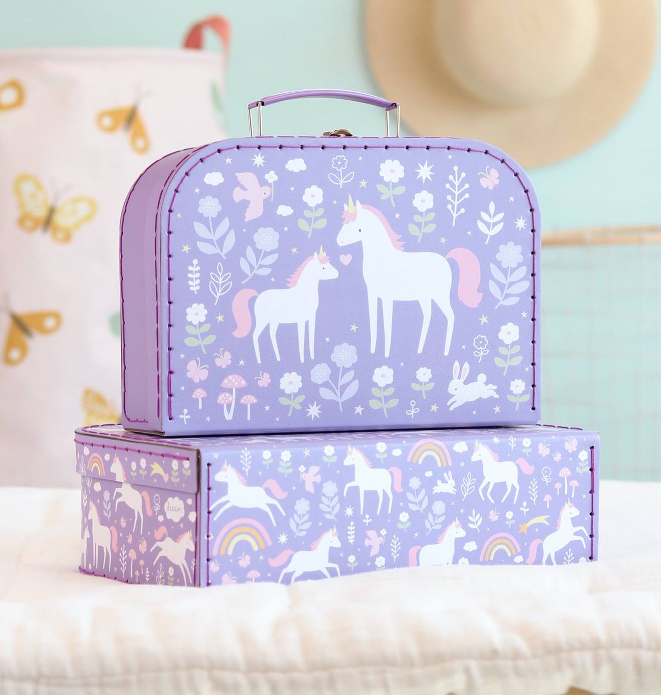 Set van 2 EENHOORN A Little Lovely Company koffers voor meisjes lavendel