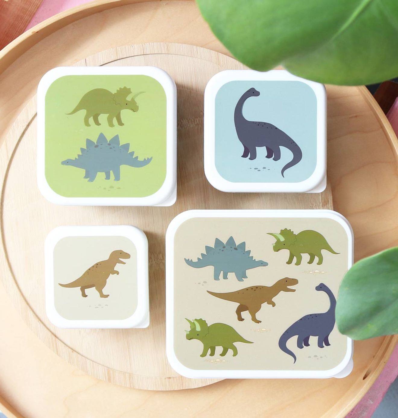Set van 4 lunchboxen voor jongens DINOS A Little Lovely Company kaki