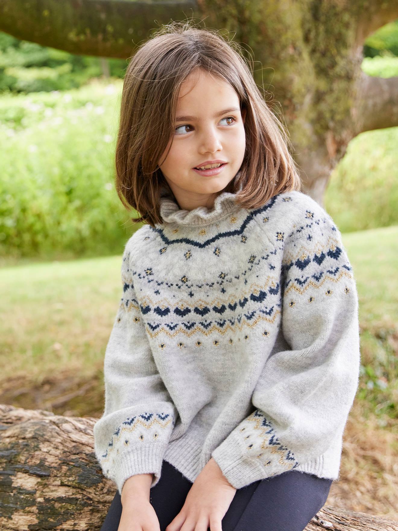 Jacquard trui met glinsterende details voor meisjes gemêleerd grijs afbeelding