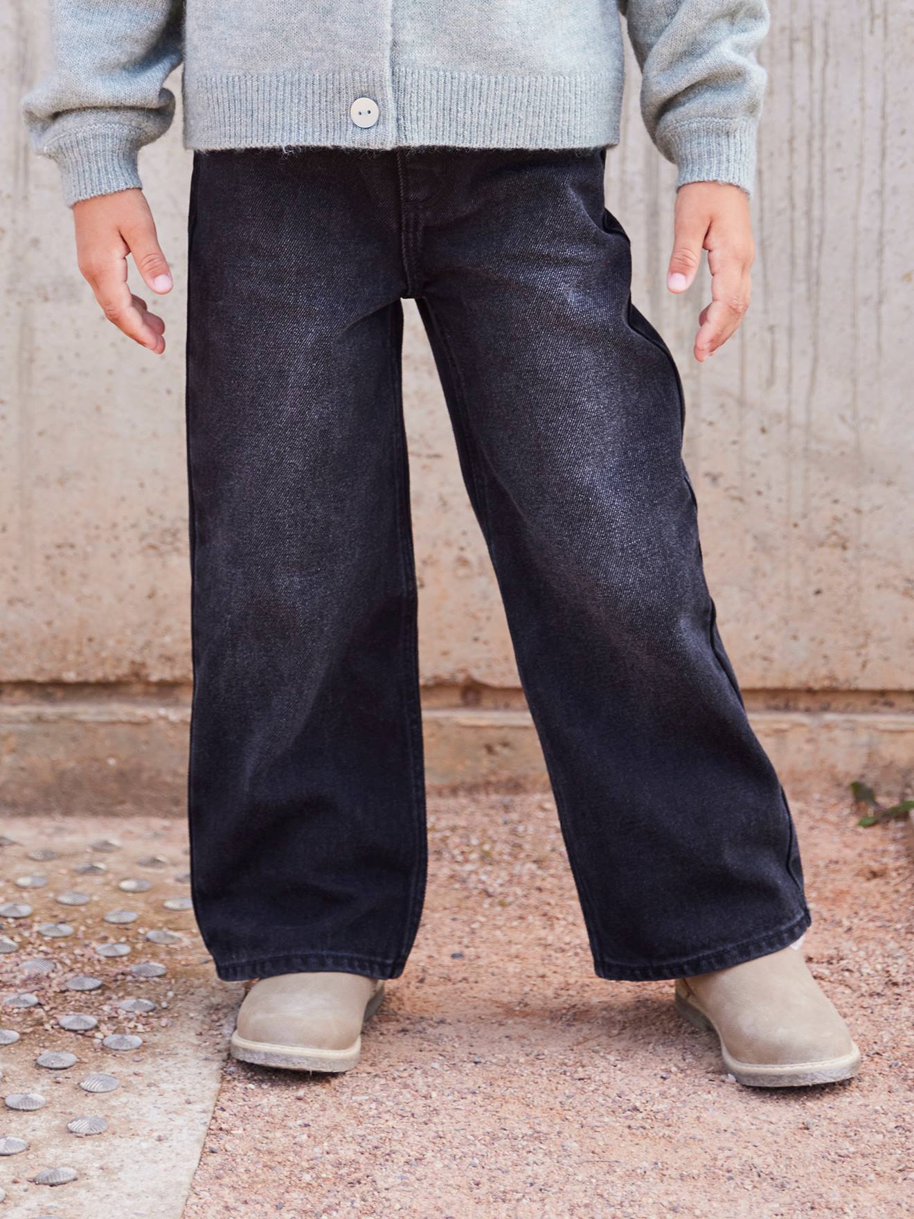 Wijde meisjesjeans zwart denim afbeelding