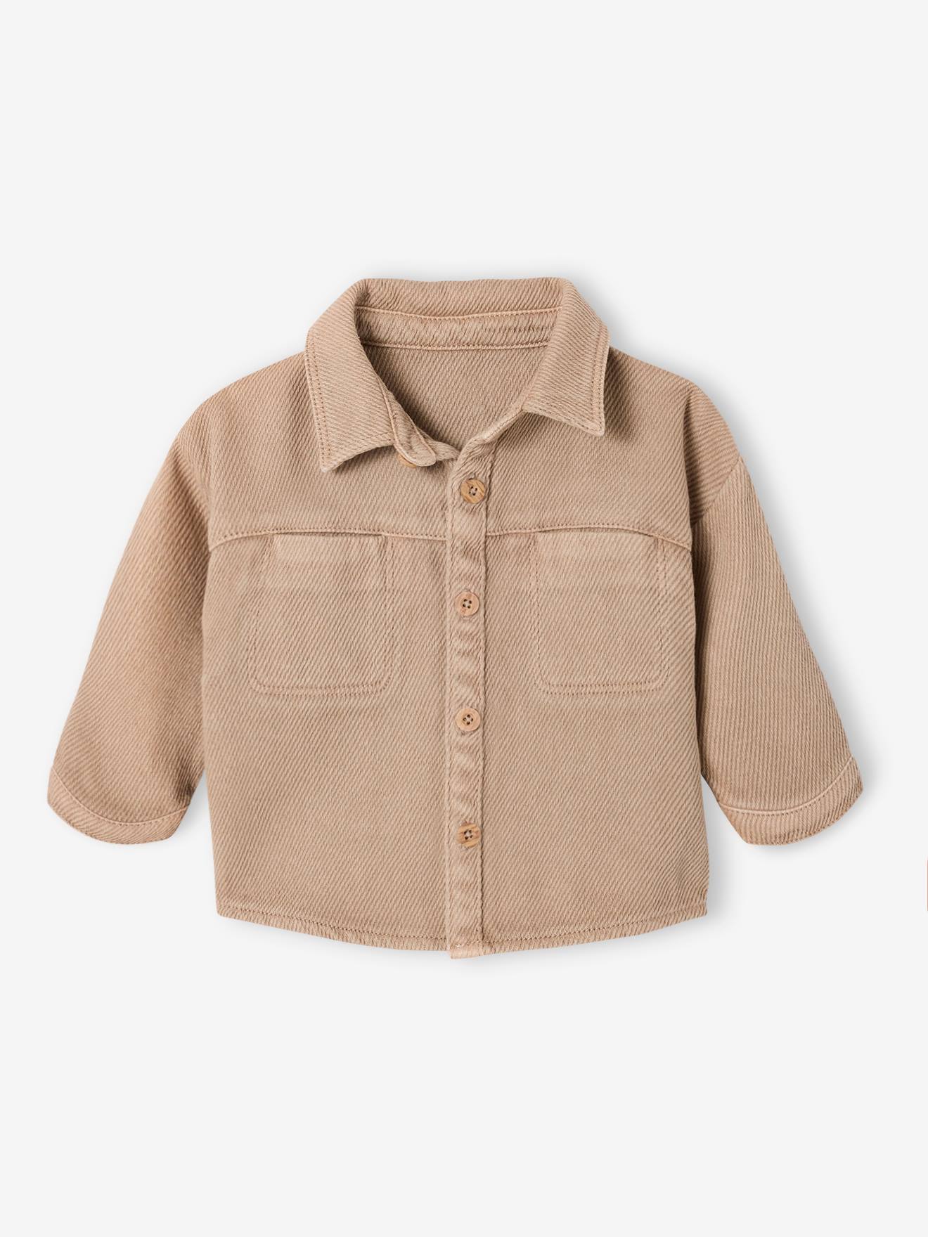 Overhemd voor baby's met lange mouwen van warme twill pecannoot afbeelding