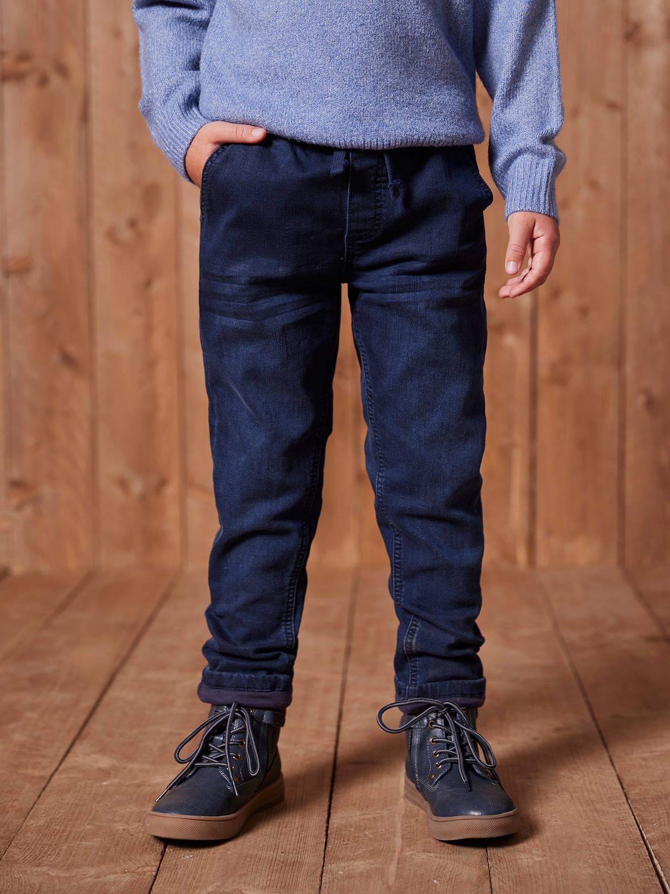 Gevoerde jeans met rechte pasvorm, eenvoudig aan te trekken denim blue black afbeelding