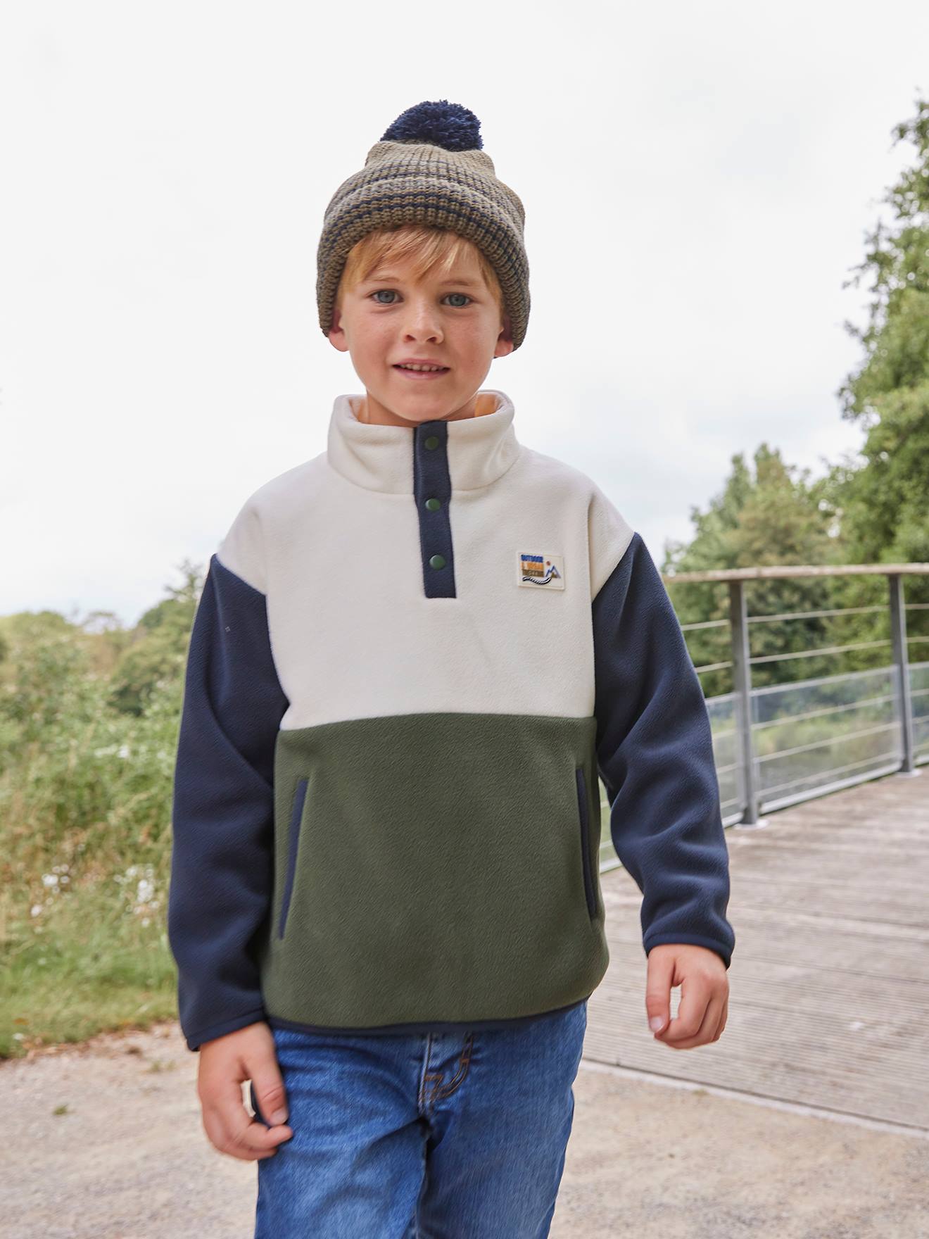 Fleece sweater voor jongens met lange mouwen groen afbeelding