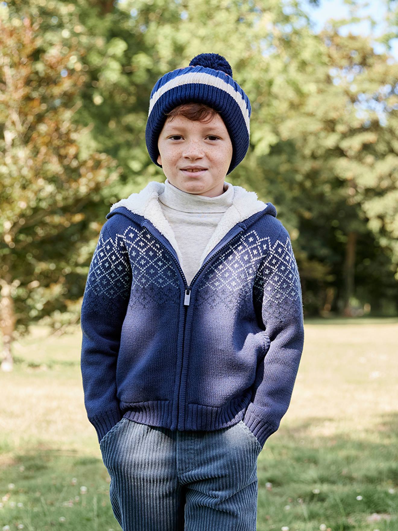 Sweater met capuchon gevoerd met sherpa voor jongens marineblauw afbeelding