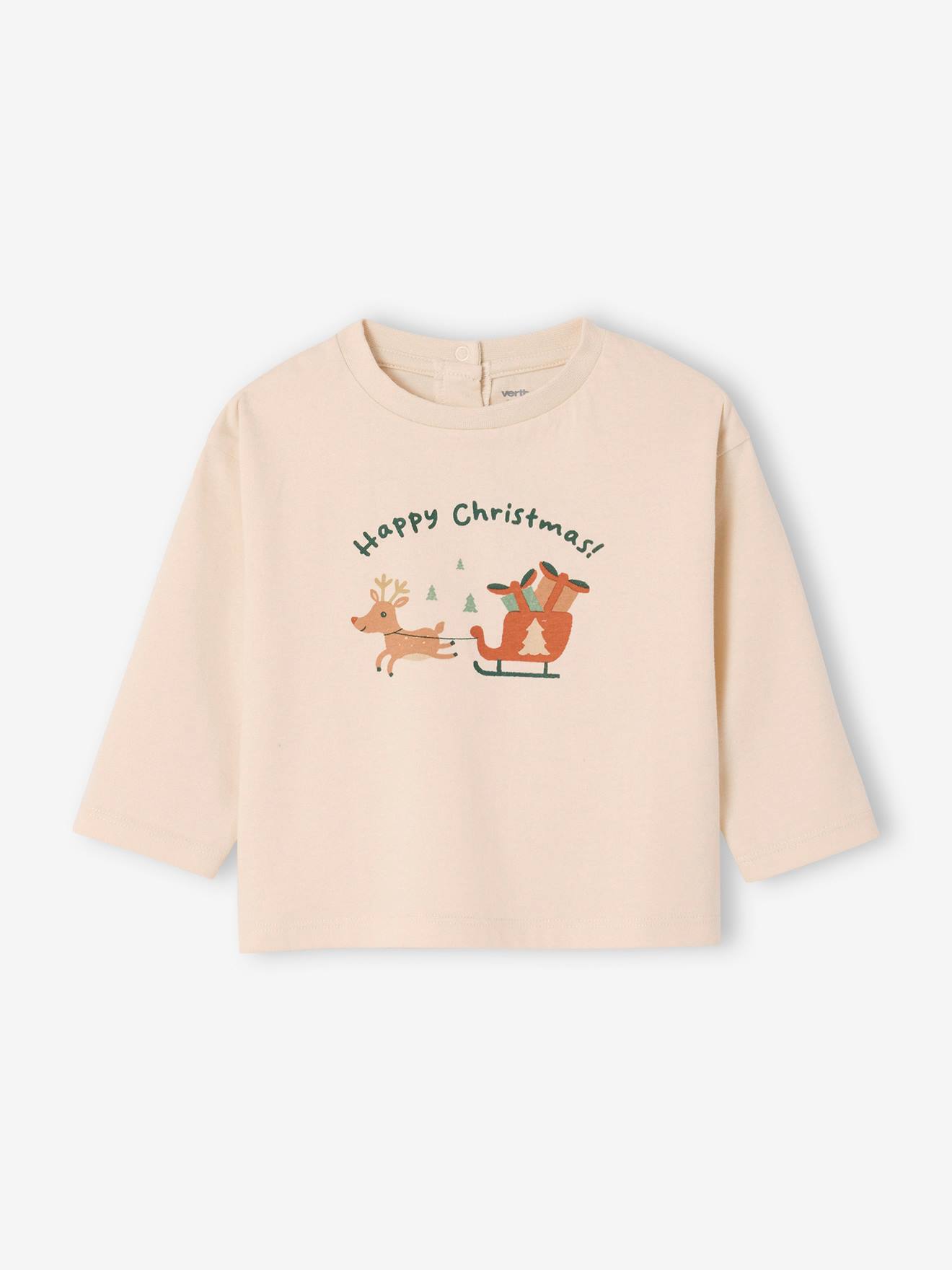 T-shirt baby Kerstmis motief slee lange mouwen vanille afbeelding