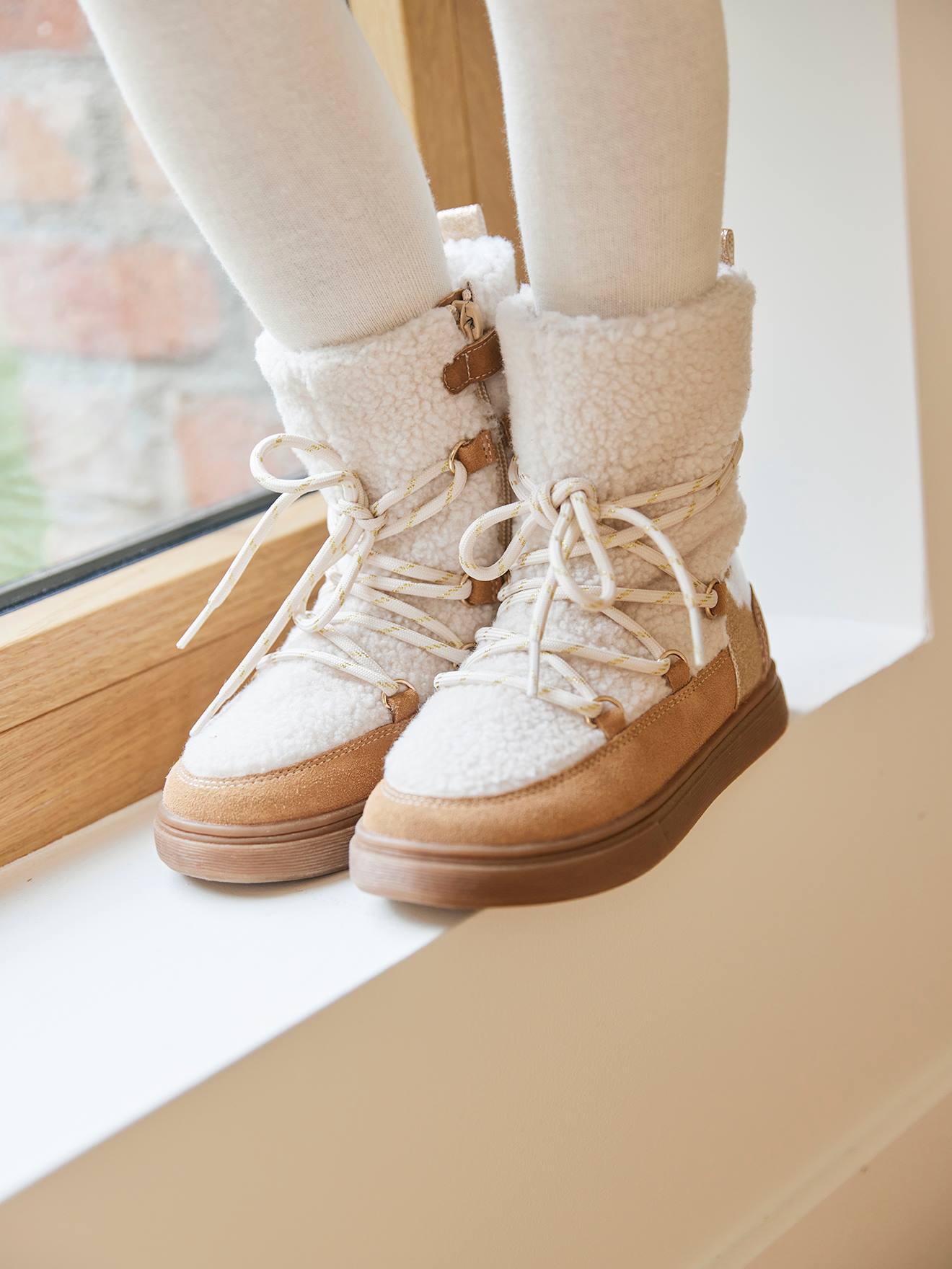 Baskets voor meisjes, synthetisch, gevoerd, veterboots en met rits kameel afbeelding
