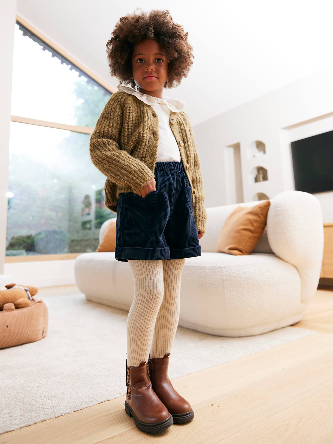 Short van velours met hartvormige zakken voor meisjes, gemakkelijk aan te trekken. marineblauw afbeelding