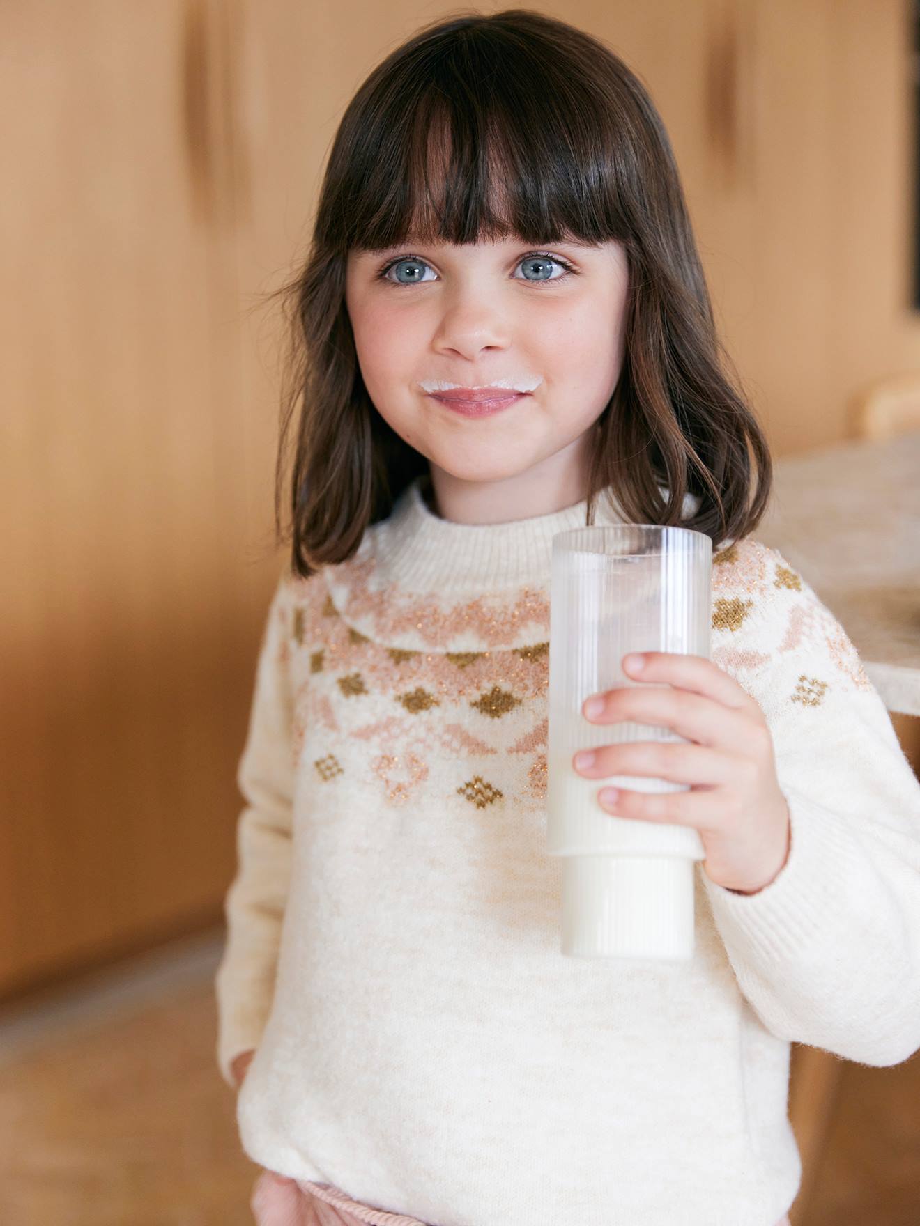 Jacquard trui voor meisjes met glinsterende details vanille afbeelding