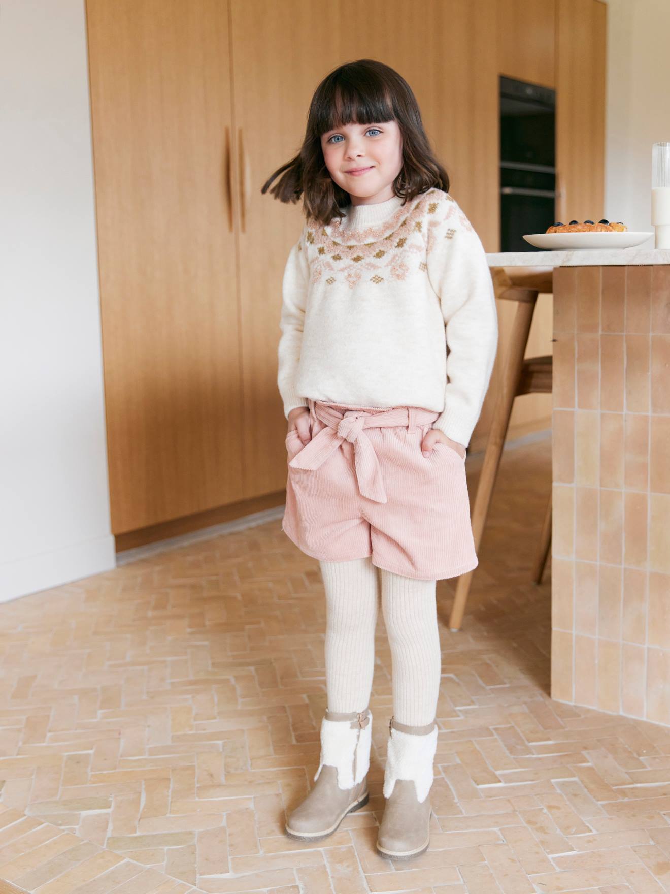Short voor meisjes in fluweel / velours in paper bag stijl roze (poederkleur) afbeelding