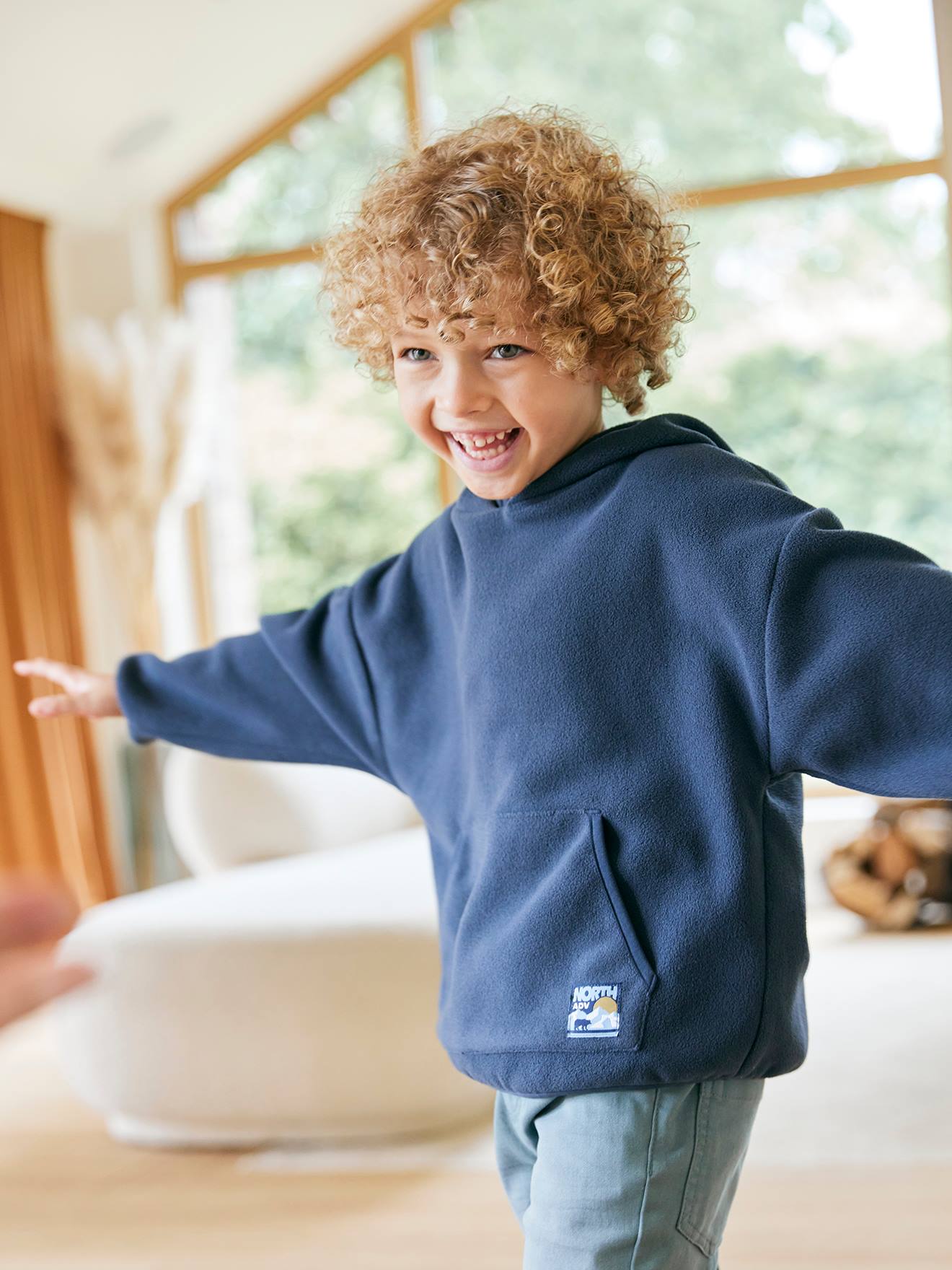 Sweater met capuchon van fleece voor jongens leiblauw afbeelding