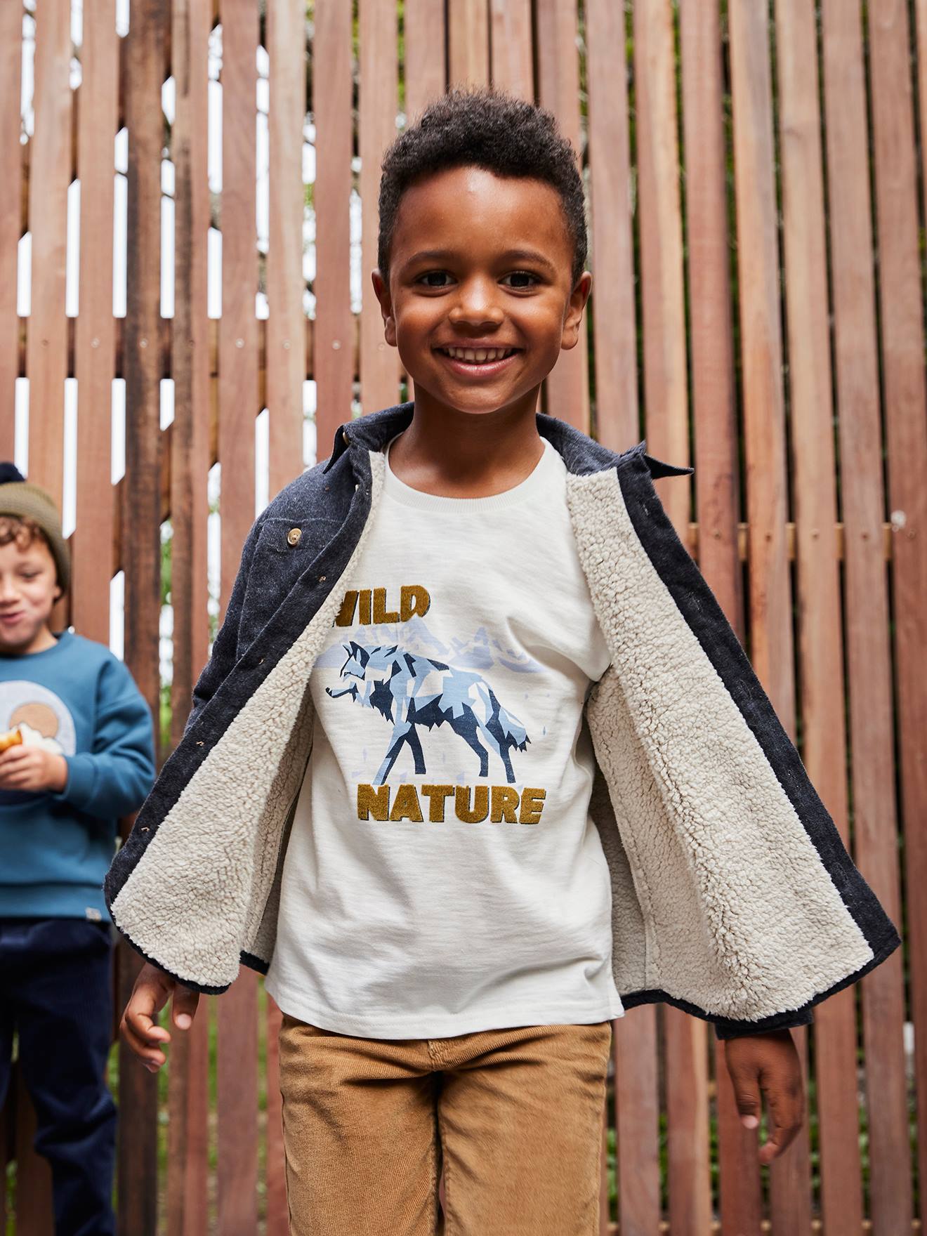 T-shirt met lange mouwen voor jongens ecru afbeelding