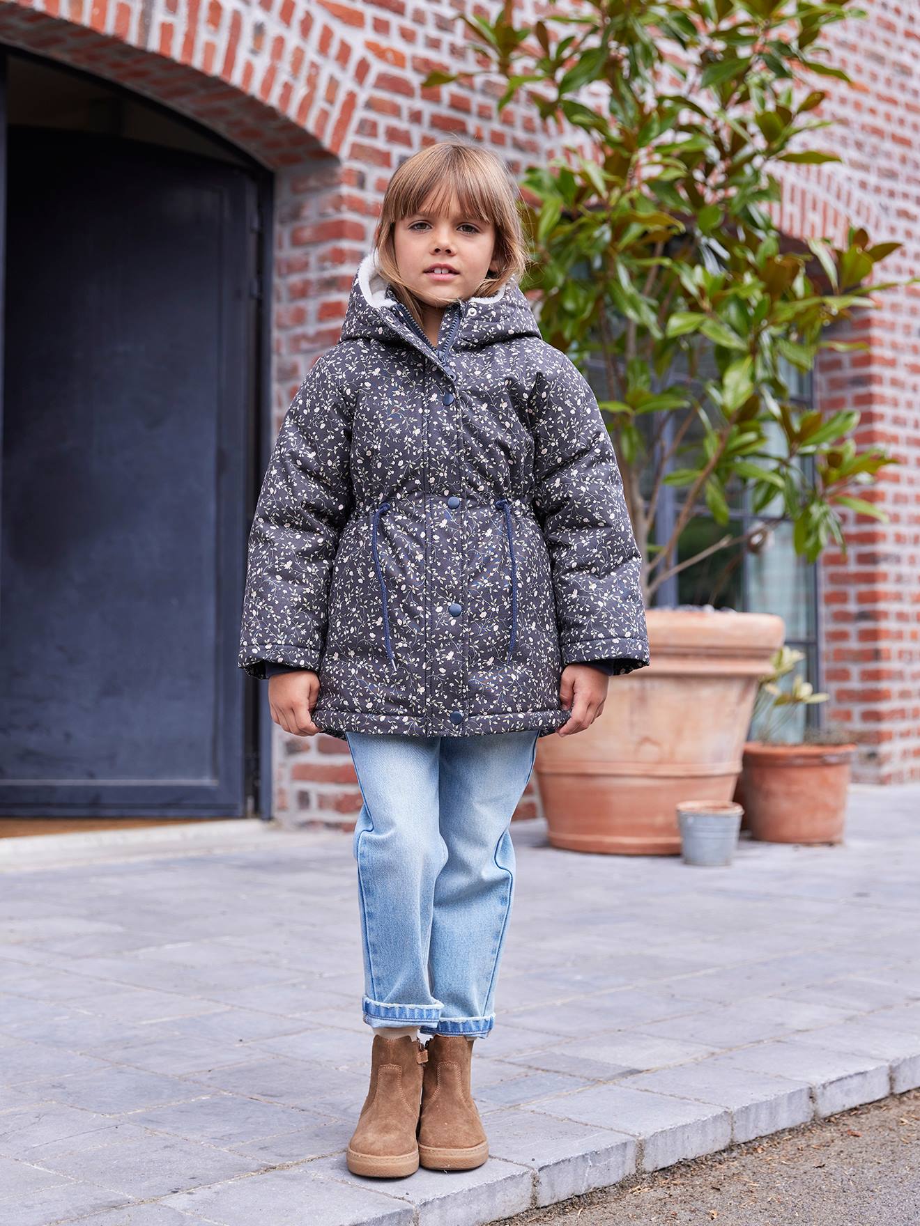 Romantische parka met capuchon voor meisjes marineblauw afbeelding