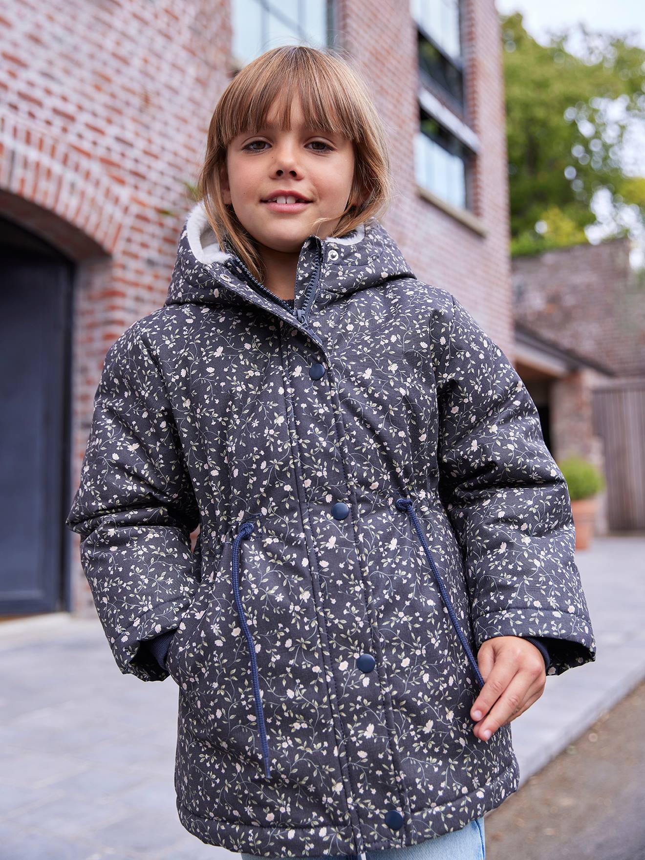 Romantische parka met capuchon voor meisjes marineblauw