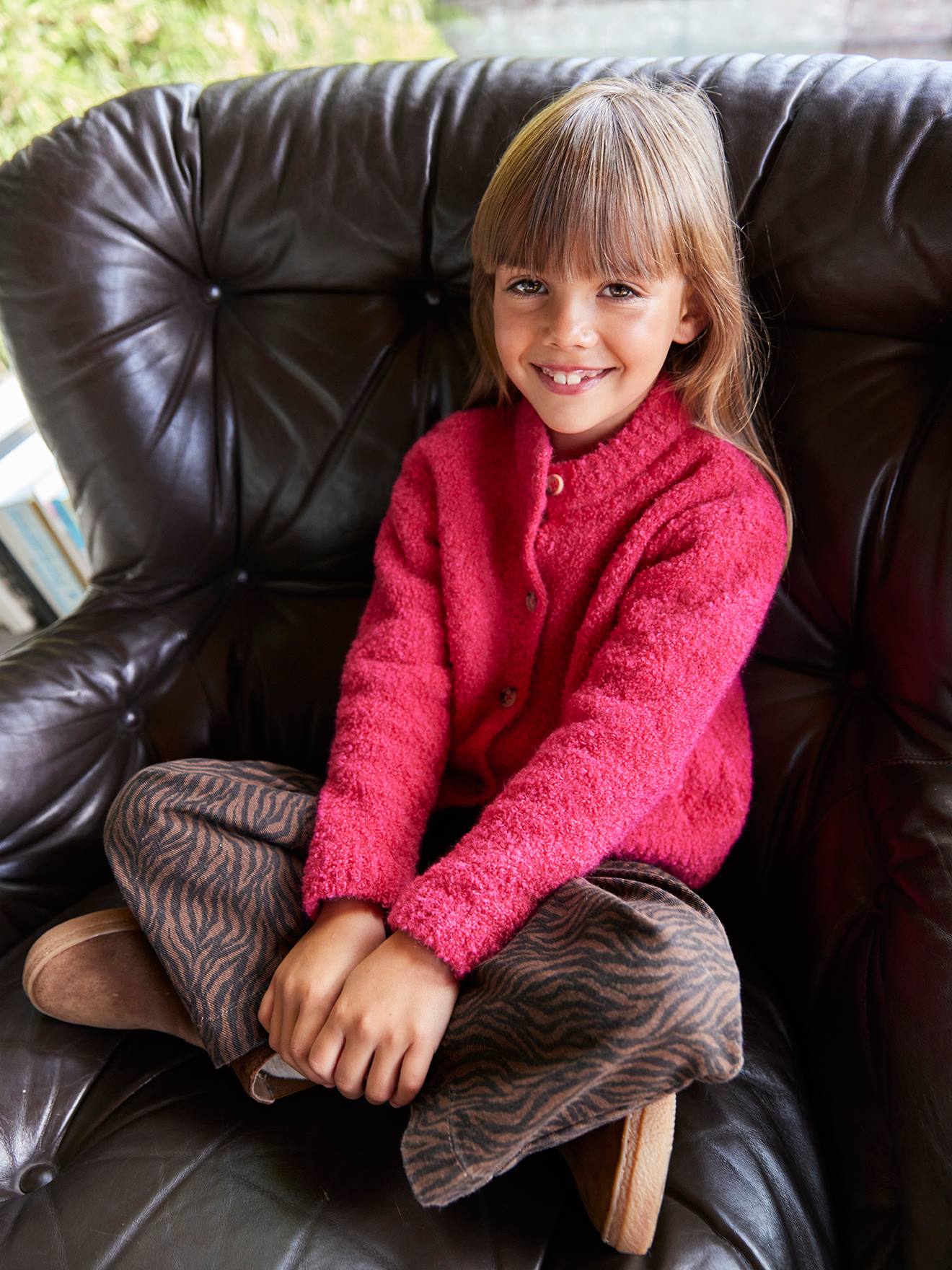 Vestje van bouclé voor meisjes fuchsia afbeelding
