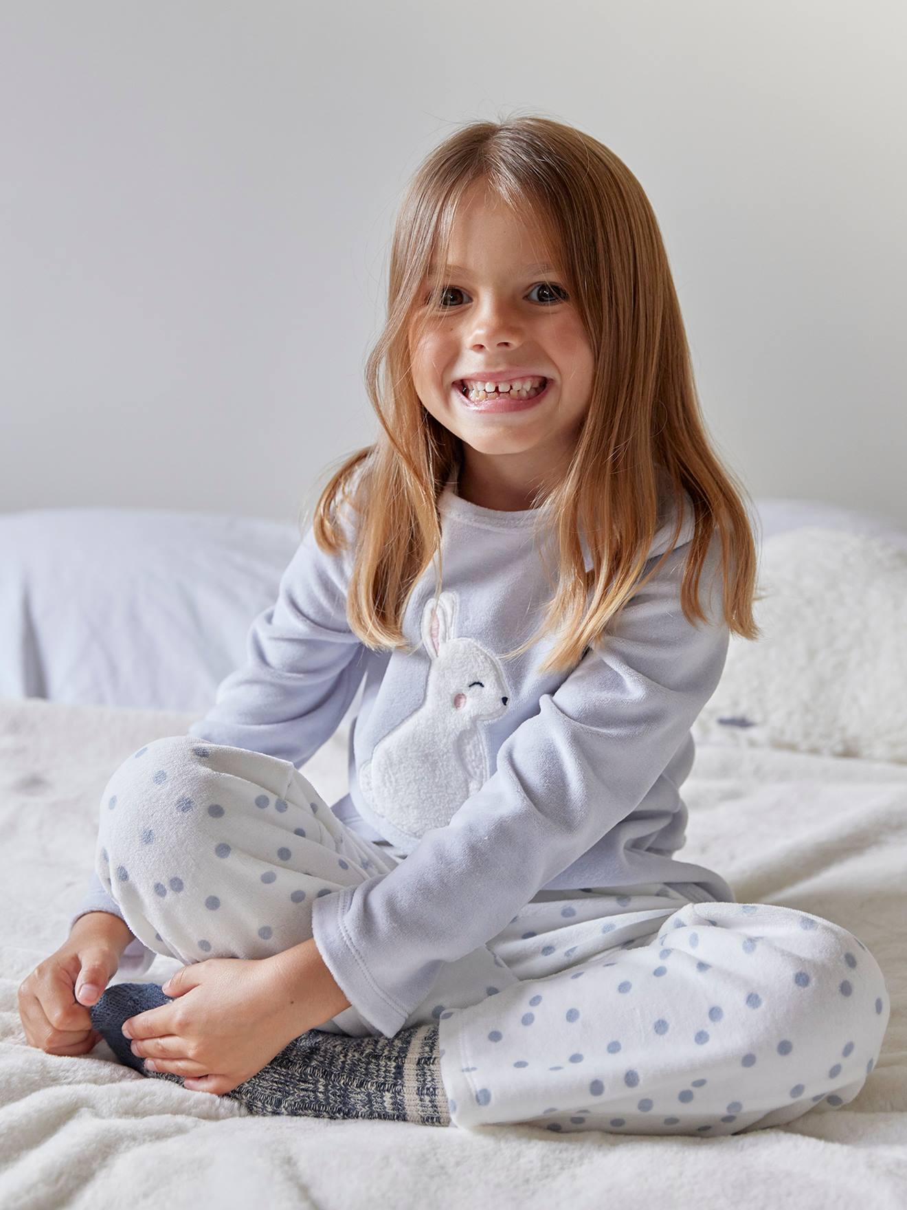 Pyjama fluweel / velours voor meisjes Konijn hemelsblauw afbeelding