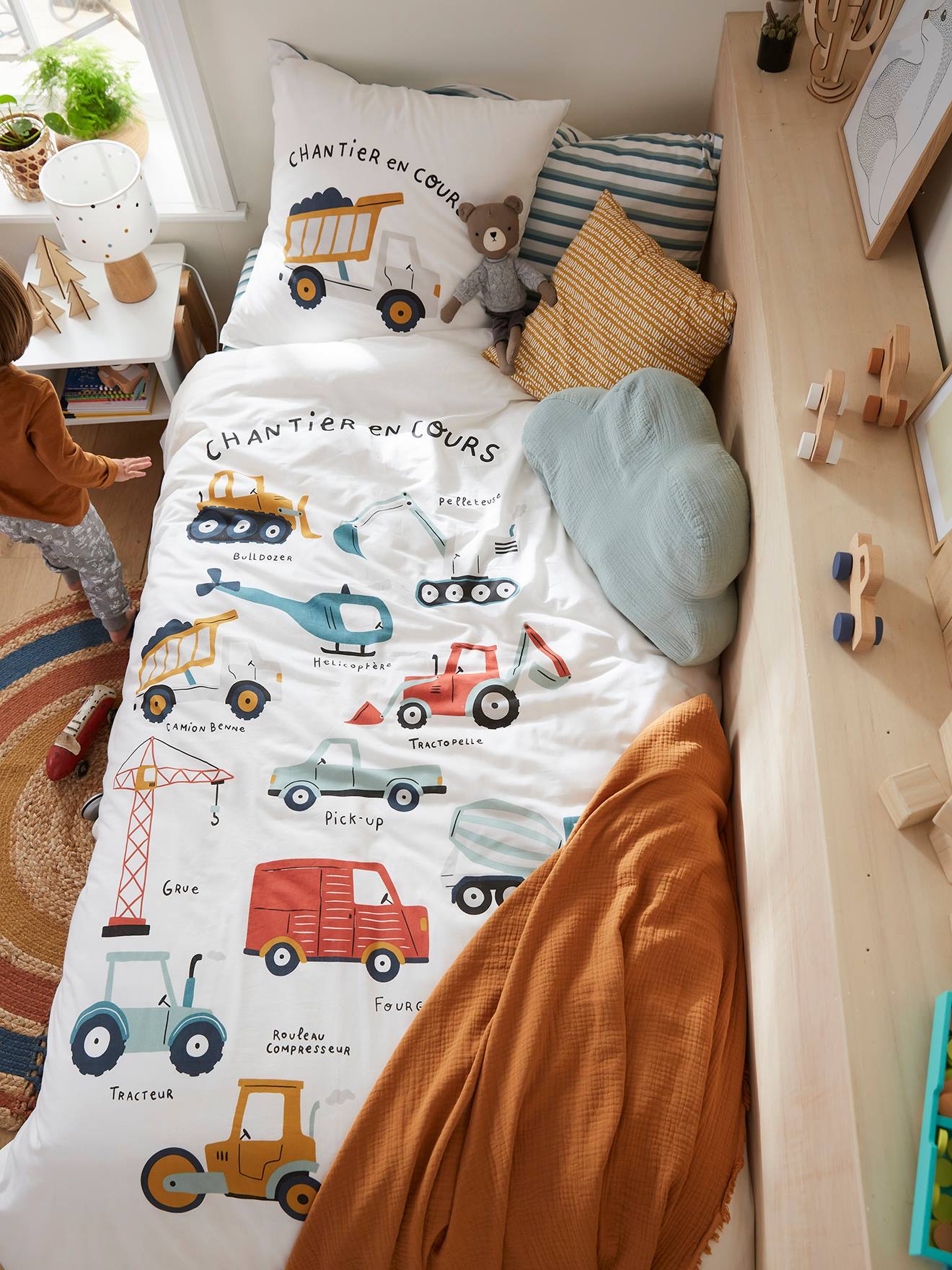 Set dekbedovertrek + kussensloop voor kinderen QUEL CHANTIER! Oeko-Tex® ecru/meerkleurig afbeelding