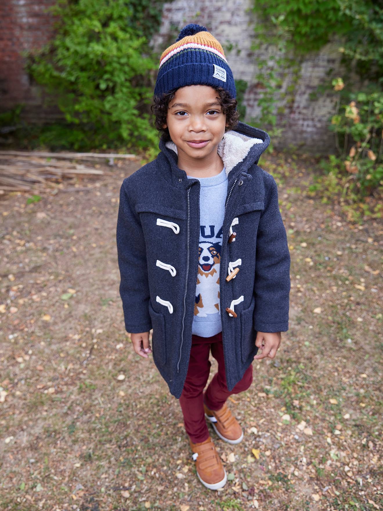 Dufflejas voor jongens van wollen stof met sherpavoering gemêleerd grijs