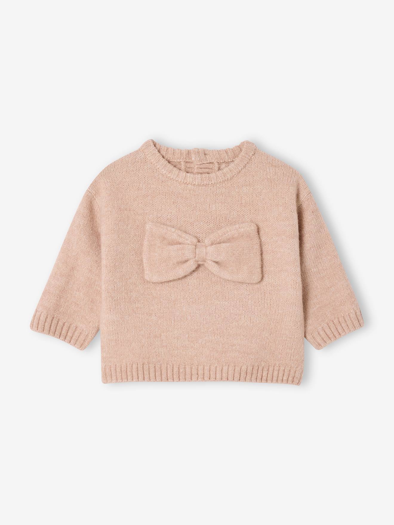 Gebreide trui baby sweater met strik in volume roze (poederkleur) afbeelding
