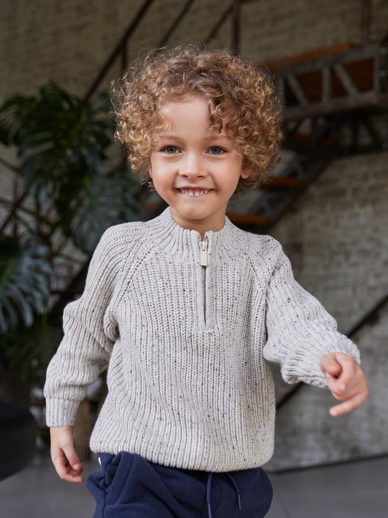 Sweater met col voor jongens gemêleerd beige afbeelding