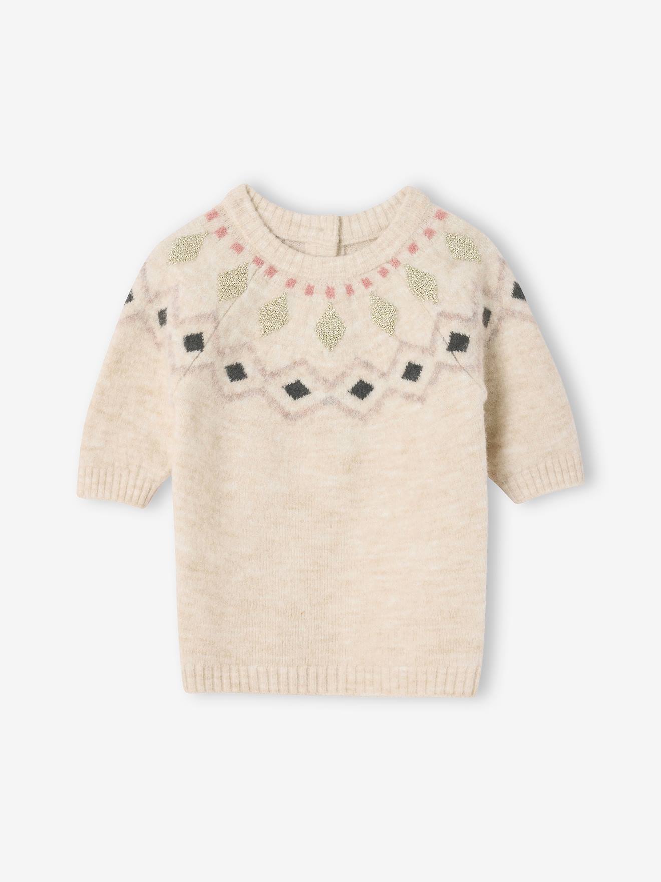 Gebreide jacquard jurk baby vanille afbeelding