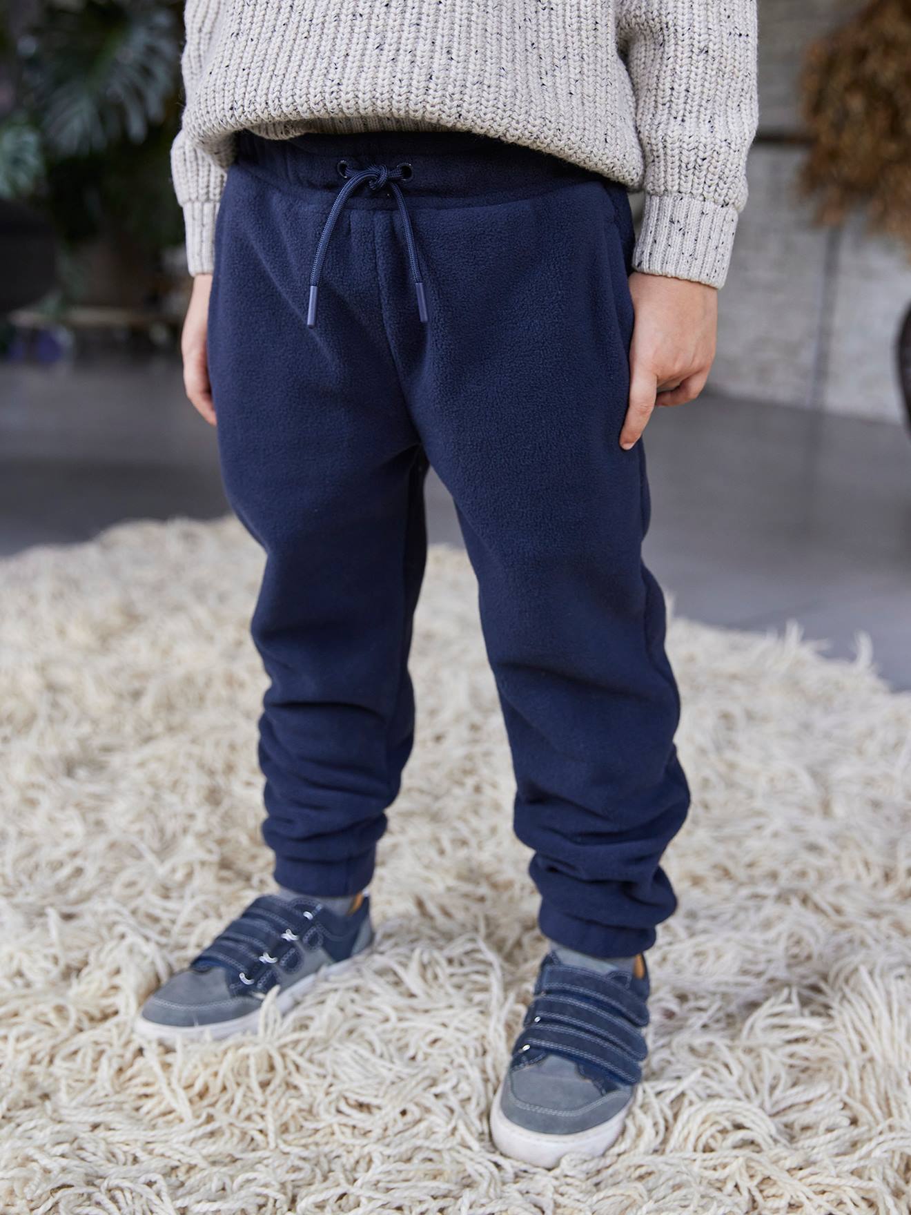 Fleece joggingbroek voor jongens marineblauw afbeelding
