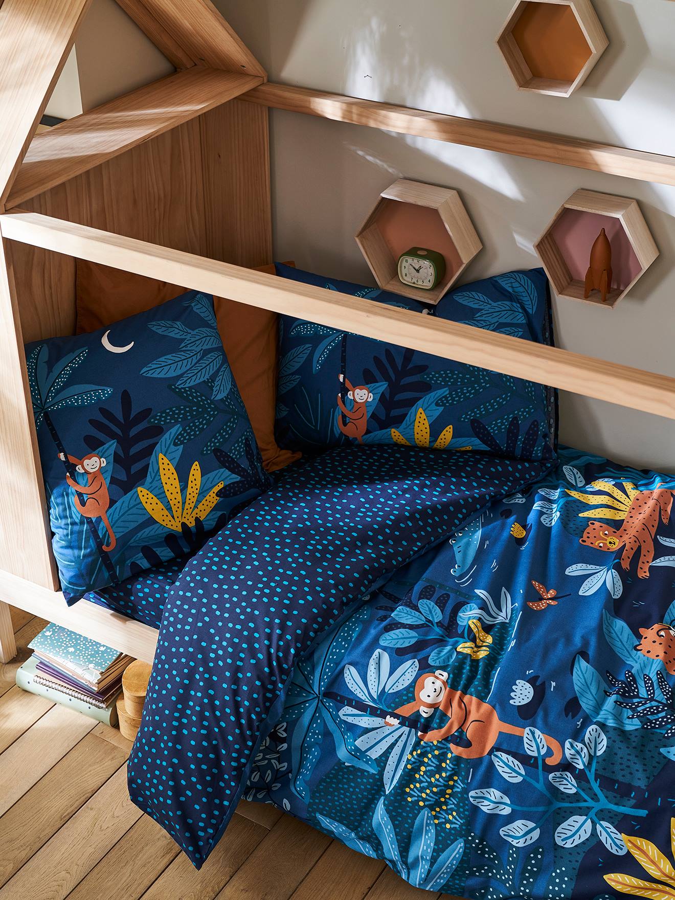 JUNGLE NIGHT kinderset dekbedovertrek + kussensloop blauw/meerkleurig afbeelding