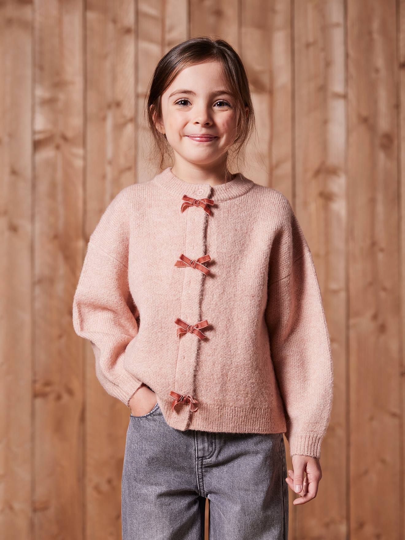 Fantasie vest voor meisjes met fluweel / velours met strik roze (poederkleur) afbeelding
