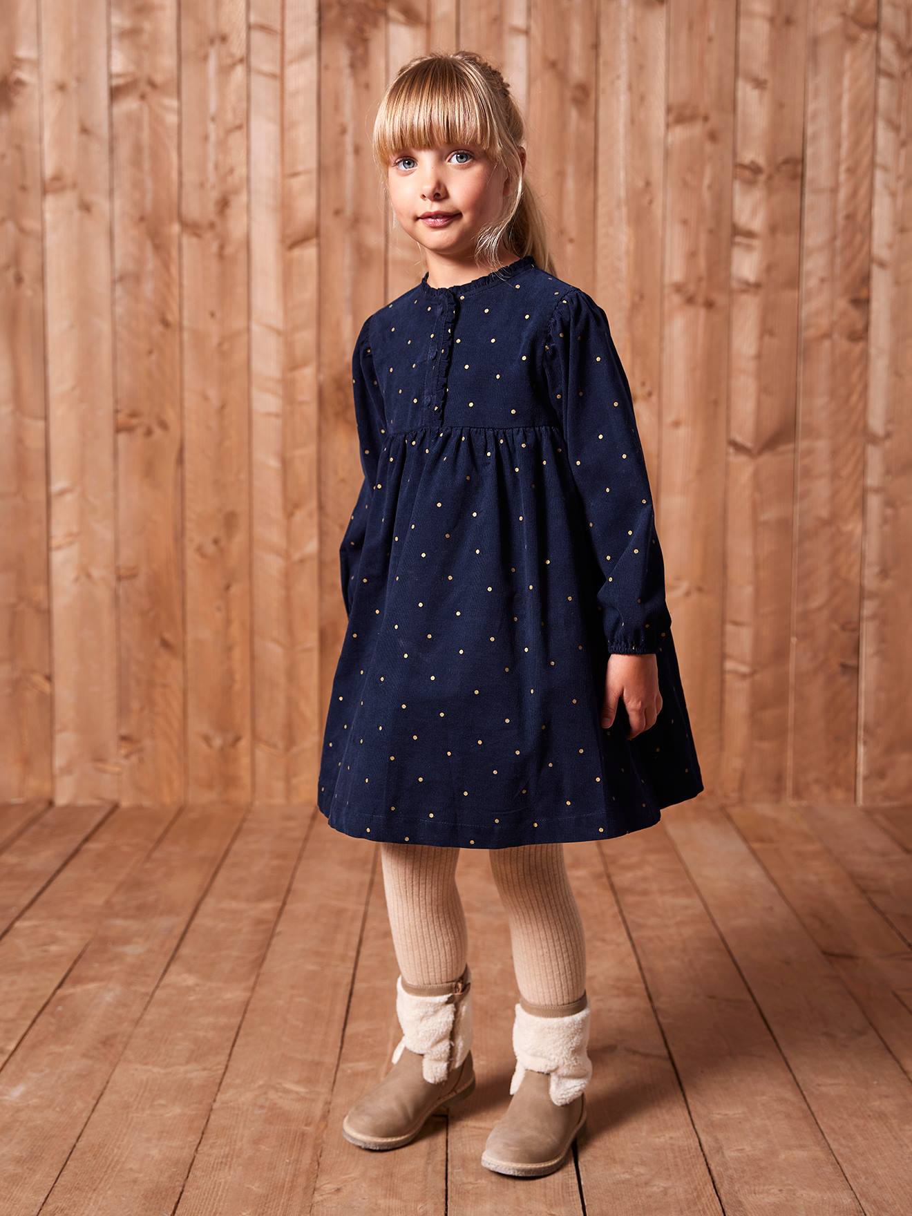 Jurk in fluweel / velours met print voor meisjes marineblauw afbeelding