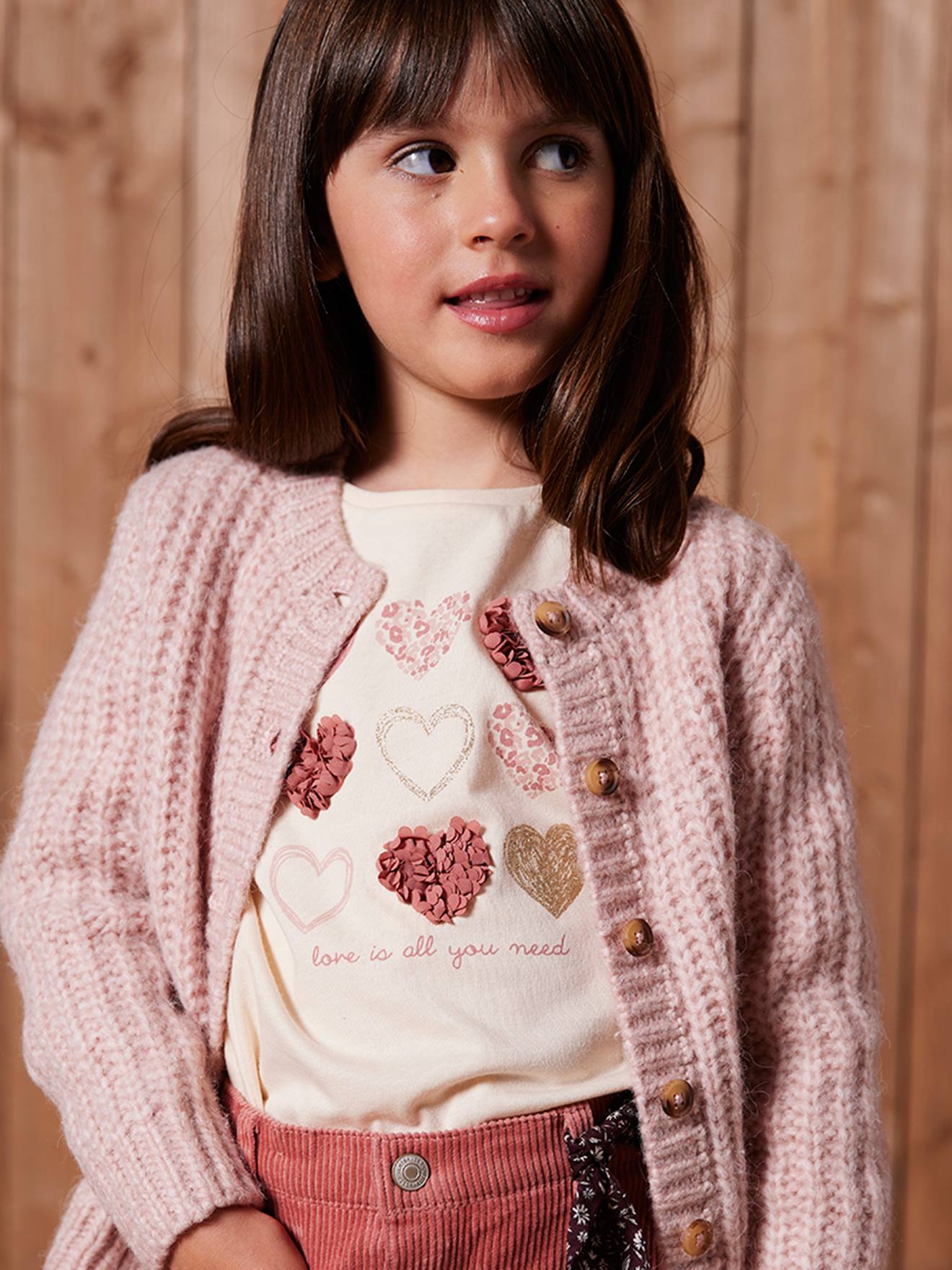 T-shirt voor meisjes met hartjesprint en lange mouwen ecru afbeelding