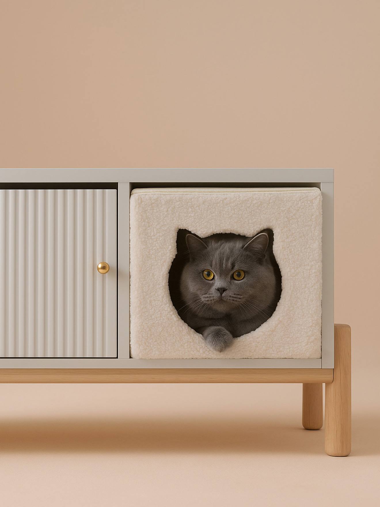 Kattenmand van teddy FAMILY wit afbeelding