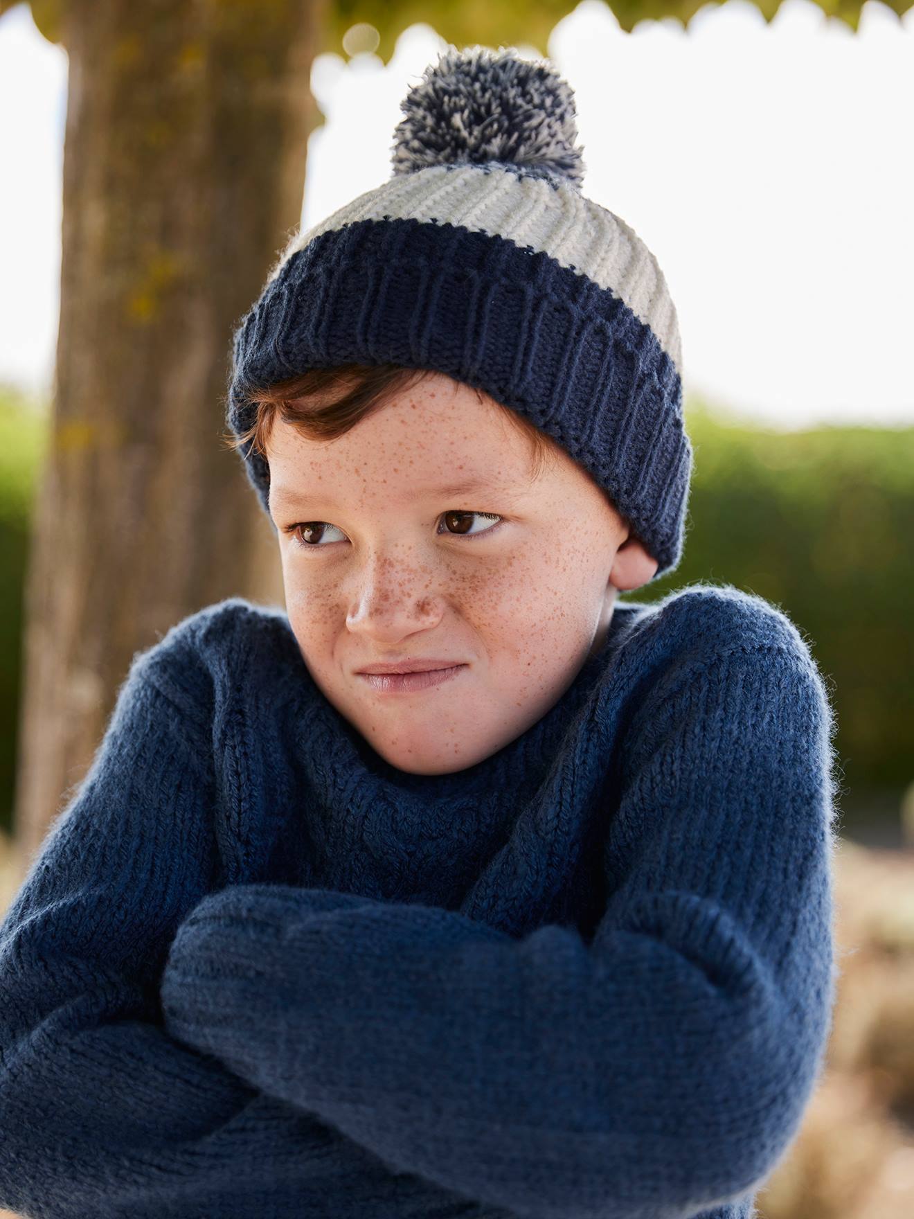 Set jongens muts + snood + handschoenen in colorblock nachtblauw afbeelding