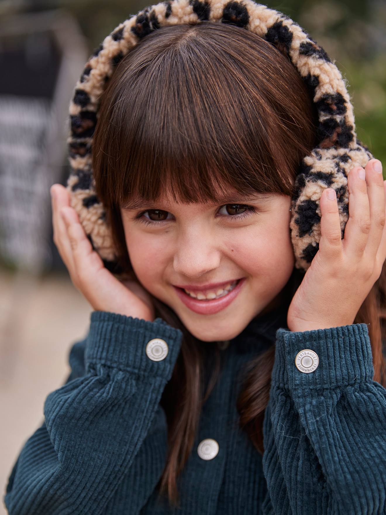 Meisjesoorkappen van sherpa met luipaardprint en gevoerd met fleece beige afbeelding