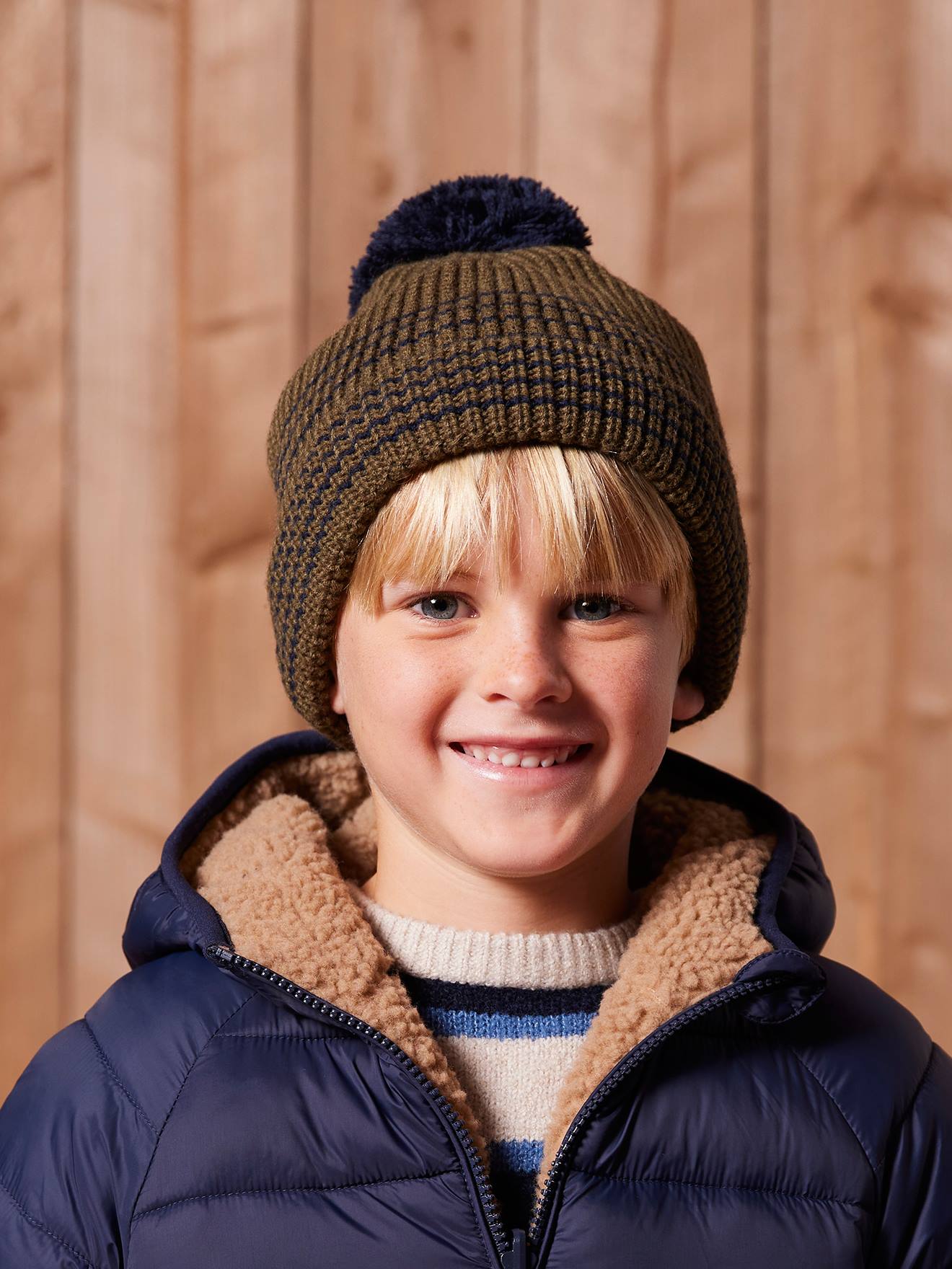 Geruite jongens babyset muts + snood + wanten/handschoenen kaki afbeelding