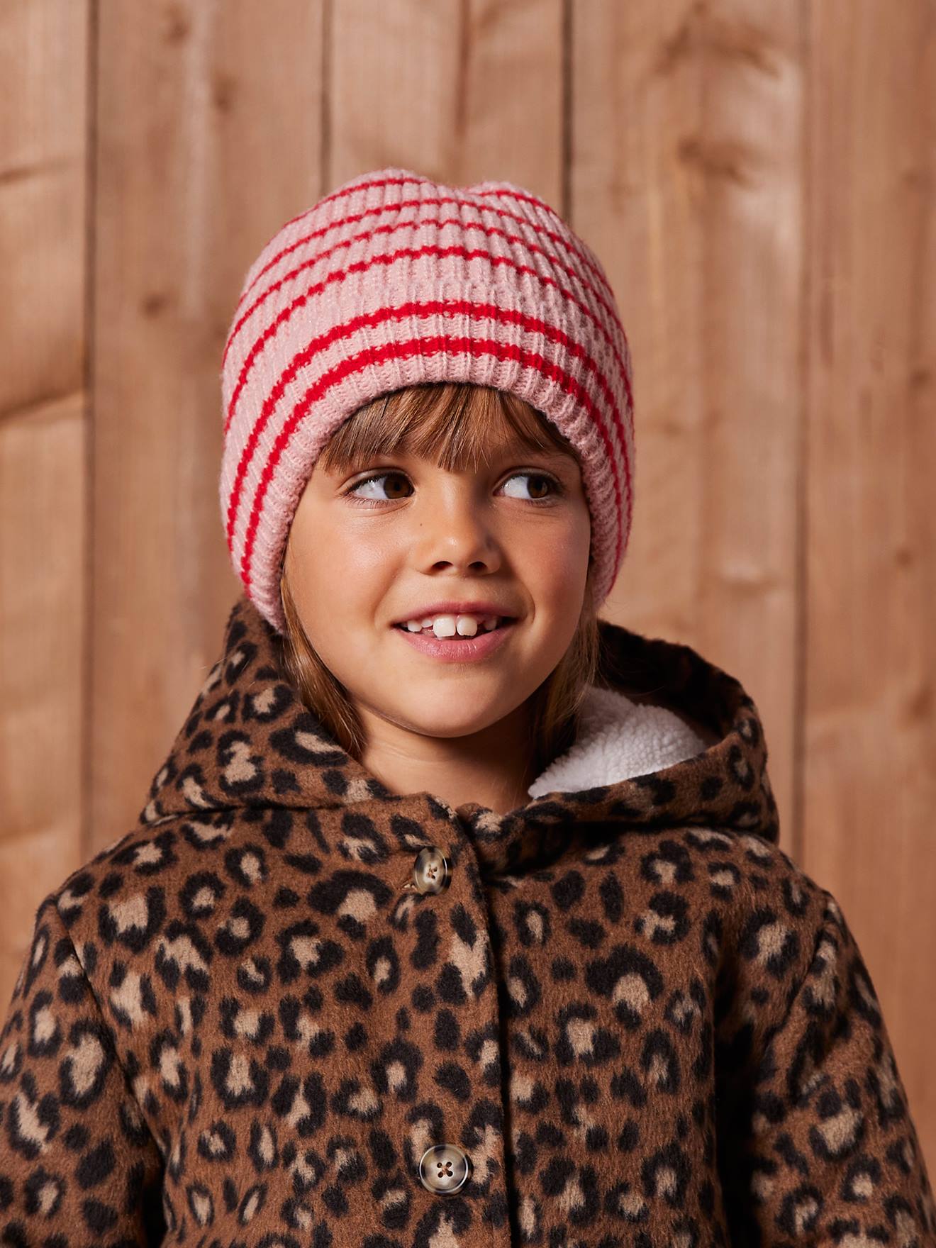 Gestreept set voor meisjes muts + snood + wanten/handschoenen rouge afbeelding