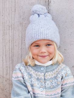 Meisje-Set van muts + snood + wanten in kabelbreiwerk