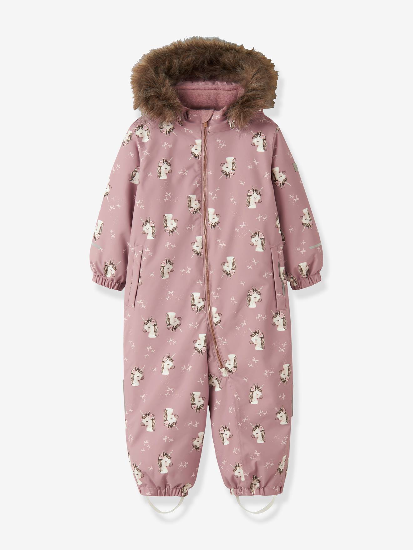 Met fleece gevoerde sneeuw jumpsuit met all-over print voor meisjes NAME IT roze, bedrukt