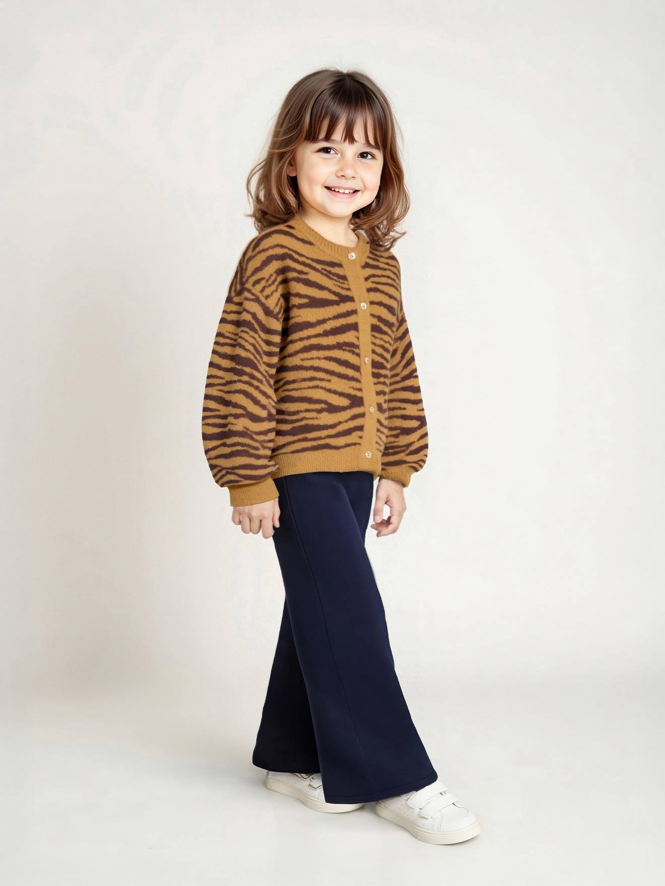 Gevoerde wijde legging van fleece voor meisjes marineblauw afbeelding