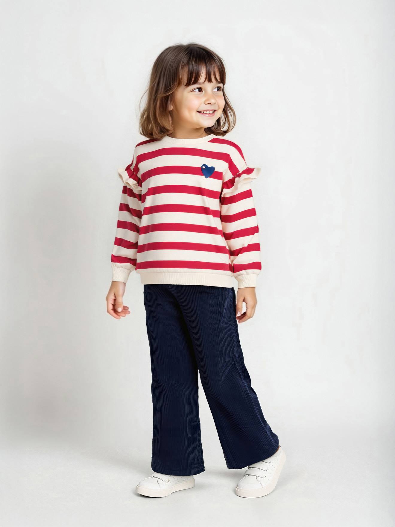 Ruime ribfluwelen paperbag-stijl broek voor meisjes marineblauw afbeelding