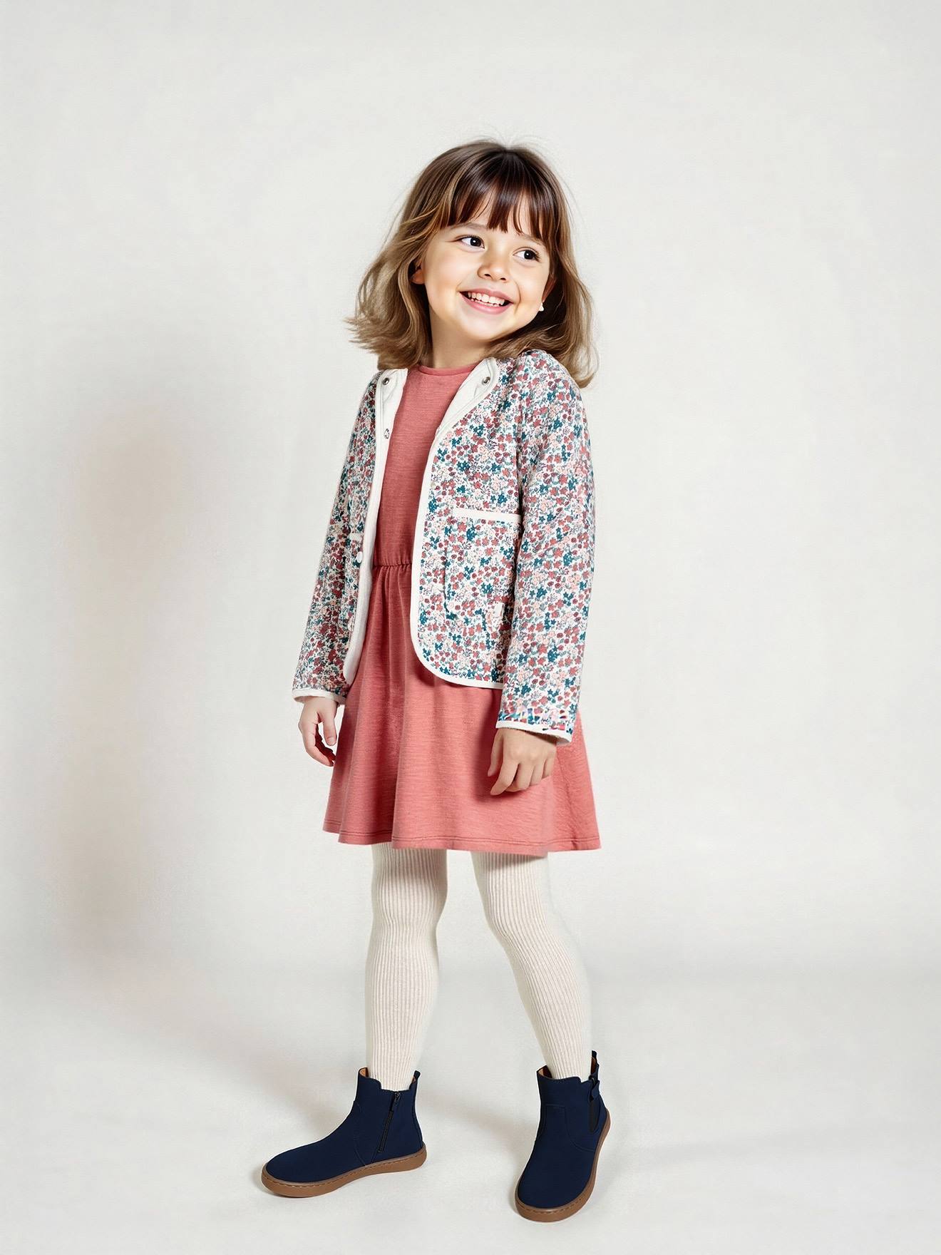 Set met jurk en gewatteerd vest voor meisjes rozenhout afbeelding
