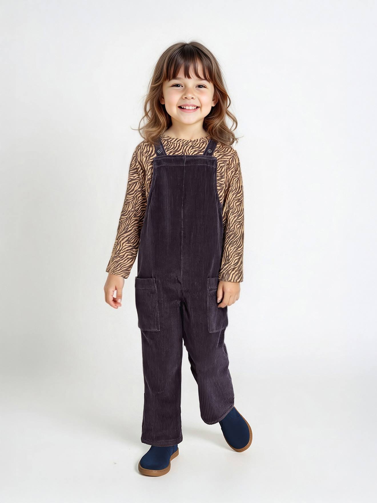 Meisjesset met t-shirt en salopet fluweel / velours antraciet afbeelding